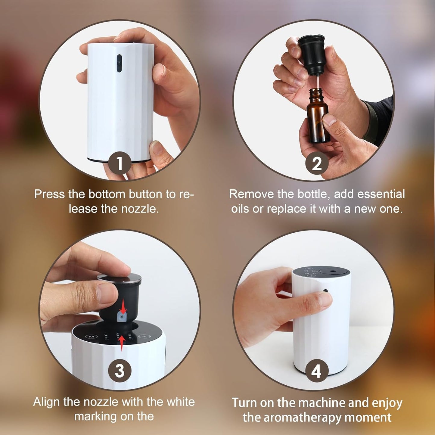 Waterless Essential Oil Diffuser Aromatherapy Scent Diffusers for Home Large Room, Bedroom, Car, Office, Desk, Battery Operated Mini Portable Air Freshener (White-2)