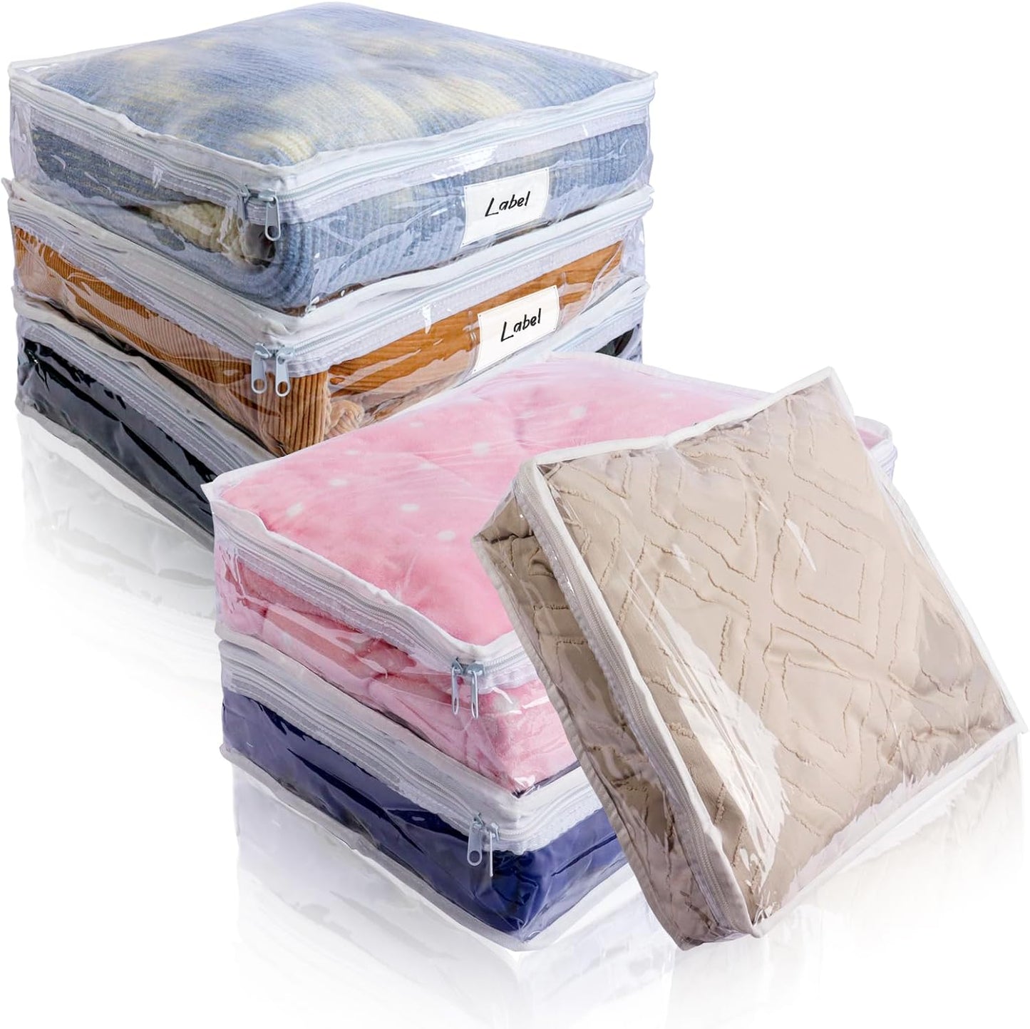 Clear Zippered Storage Bags Plastic Sweater Storage Bags with Zipper 6 Packs Clothing Organizer for Blankets Linen Sweater Bed Sheet Quilt Clothes Pillow (12 x 12 x 4 Inch)