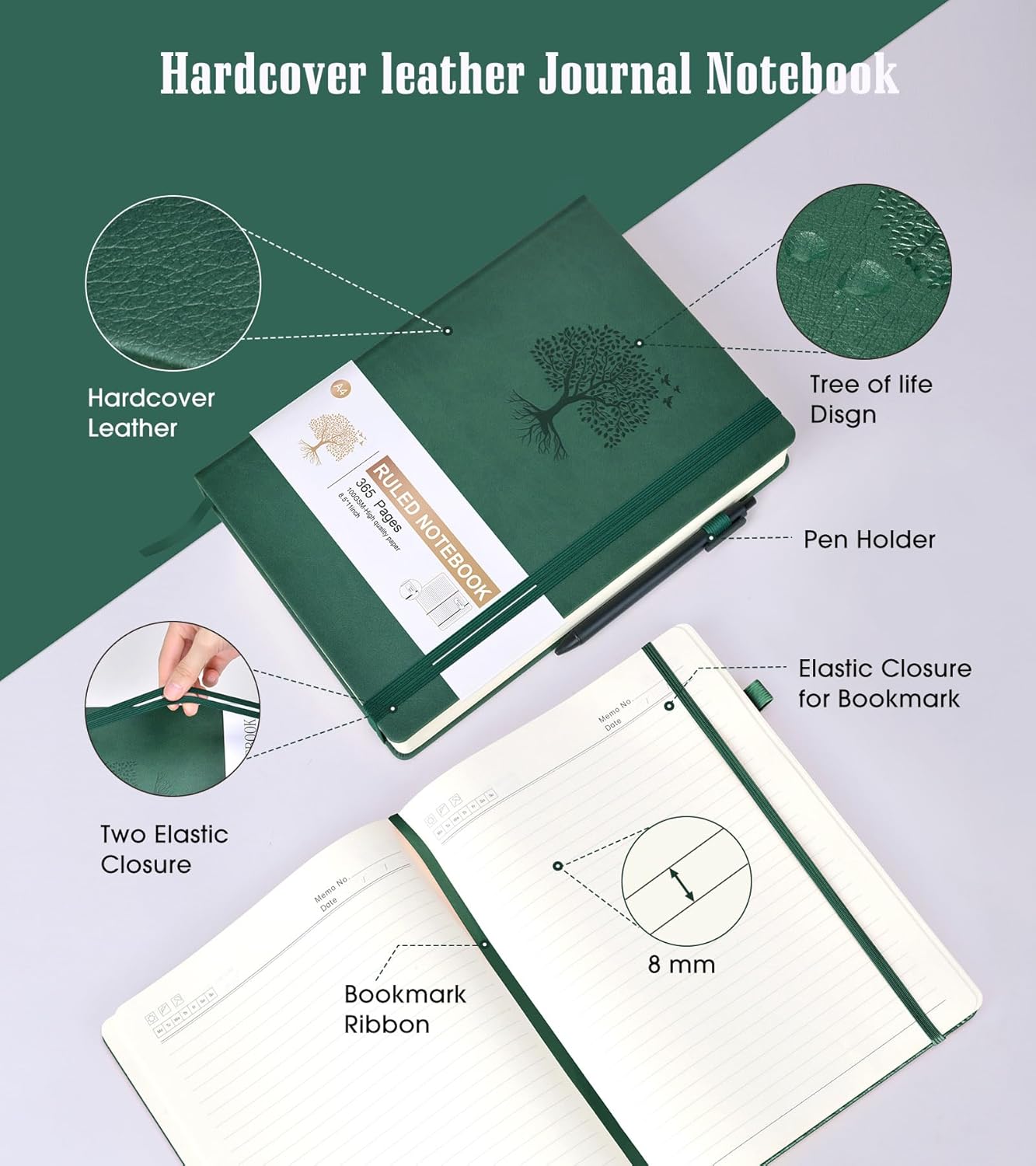 Lined Journal Notebook -365 Pages A5 Thick Journals for Writing Ruled Notebook, Hardcover Leather Journal for Women Men, Daily Journal Notebook for Work, Note Taking, 100Gsm Lined Paper( 5.75'' X