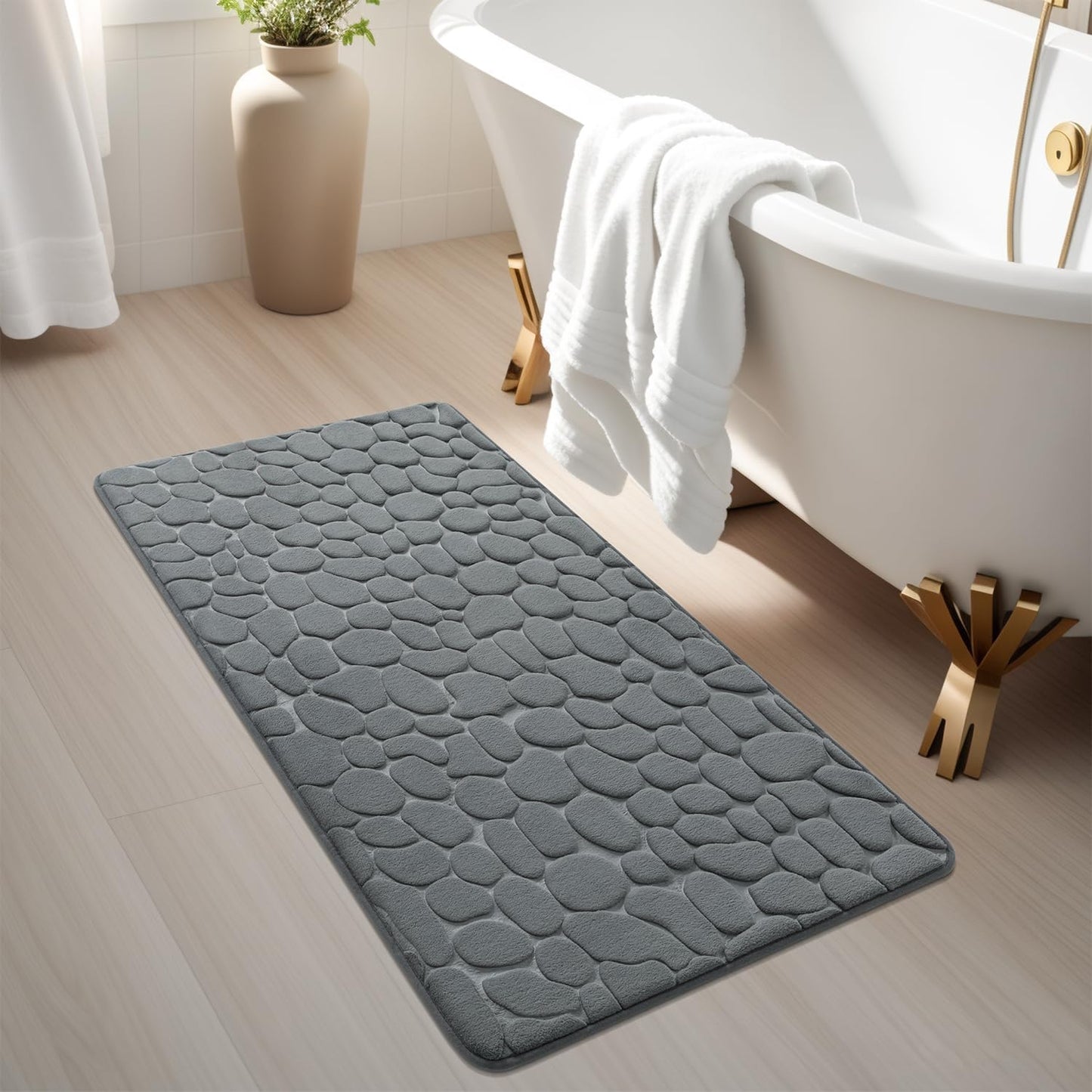 YIHOUSE Memory Foam Runner Rug, Cobblestone Bathroom Runner Rugs Super Water Absorbent Bath Mats for Bathroom Machine Washable Bath Rugs Runner for Hallway Bedroom Laundry Room(24 x 47,Dark Gray)