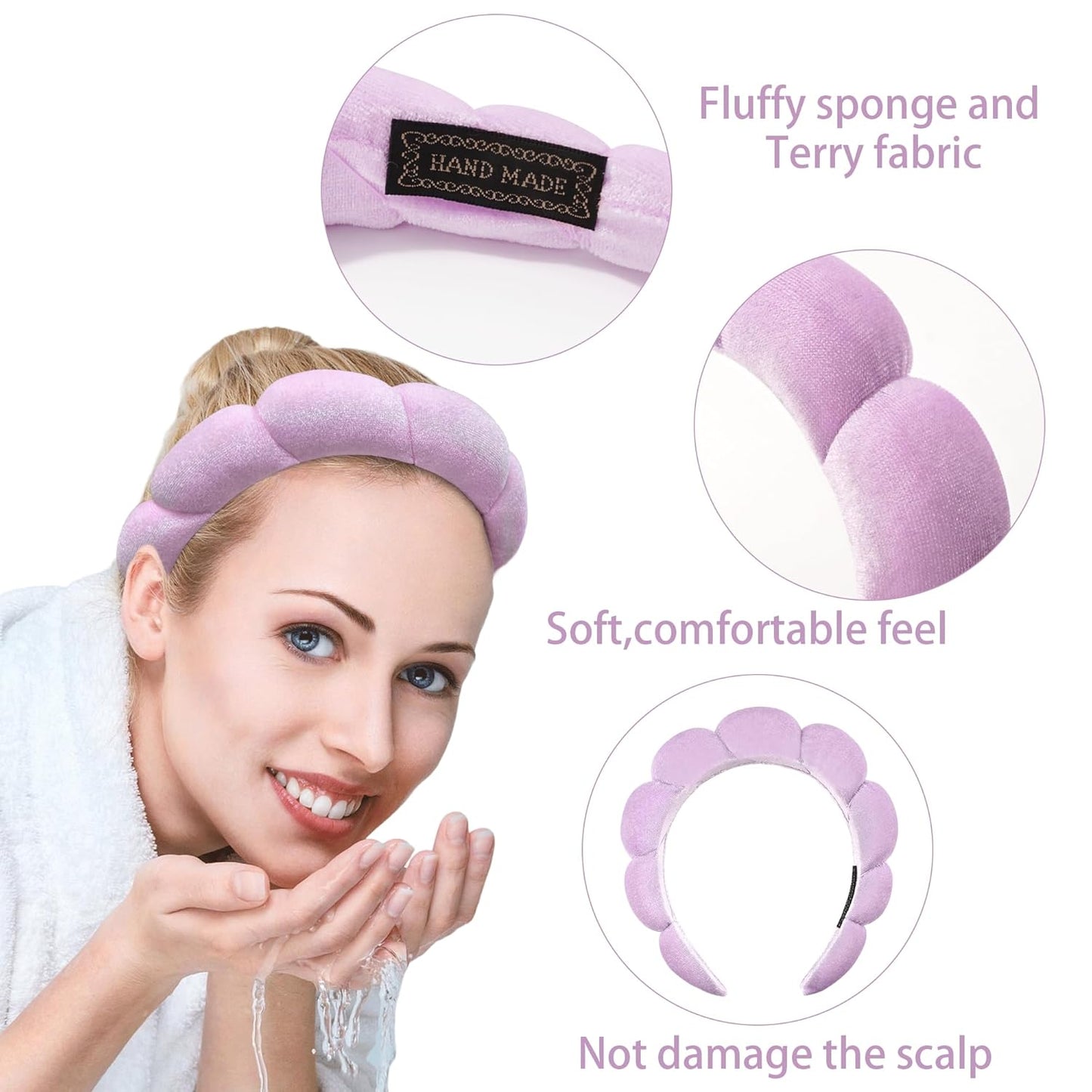 Ayesha Spa Headband for Women Sponge Headband for Washing Face Clouds Soft Hairband Makeup Headbands for Women Girls Shower Makeup Skincare (Purple)