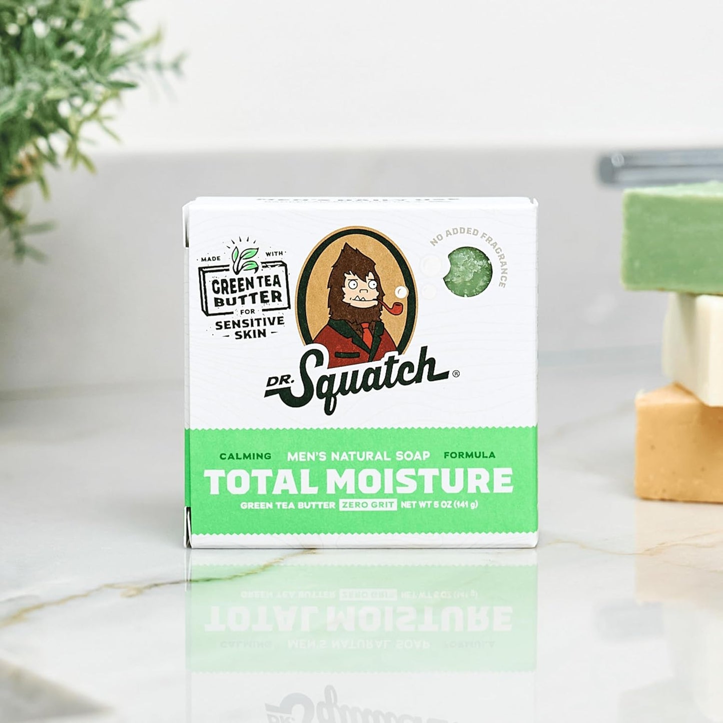 Dr. Squatch NEW Total Moisture Bar Soap for Men - No Added Fragrance Formulated for Sensitive Skin - Green Tea Butter (5 oz, 3-pack)