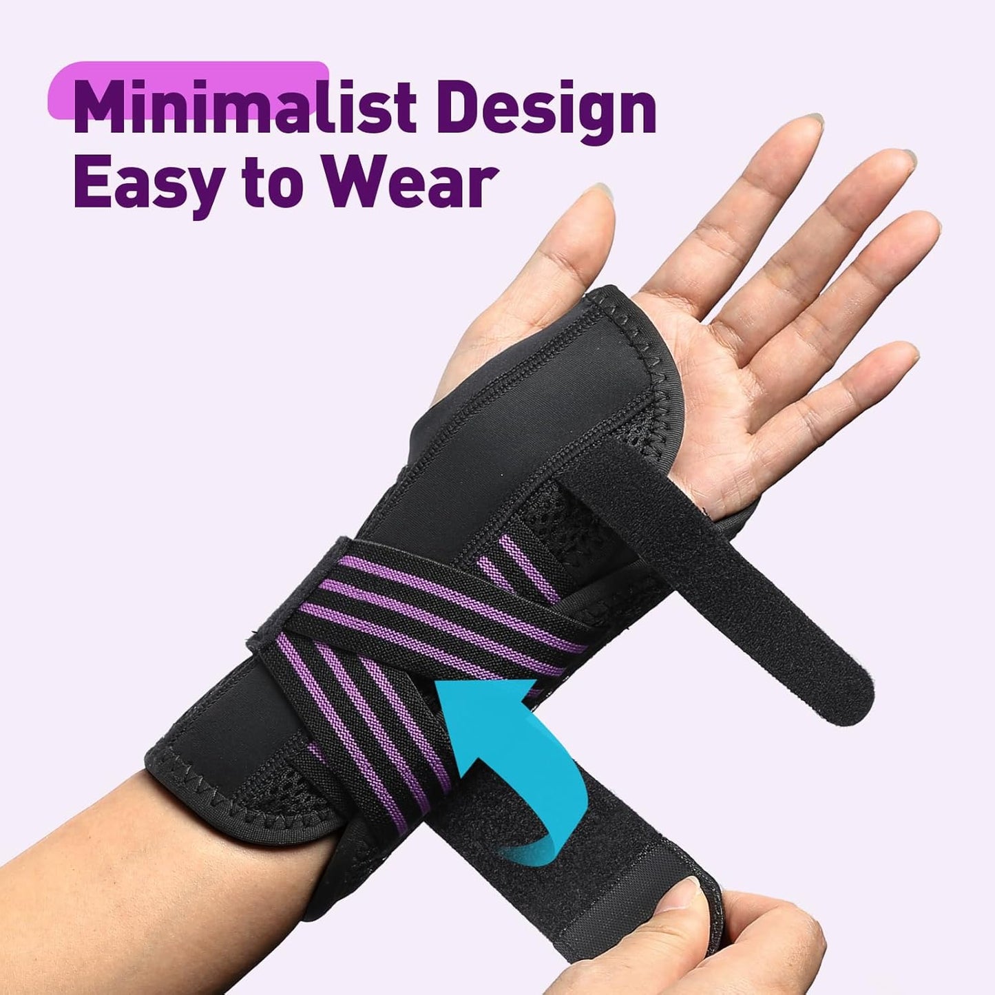 AGPTEK Carpal Tunnel Wrist Brace for Men Women, Night Sleeping Wrist Support with 2 Splints, Pain Relief Hand Brace for Arthritis Sprains Tendonitis, Adjustable Wrist Splint for Right Hand (S/M, Black & Purple)