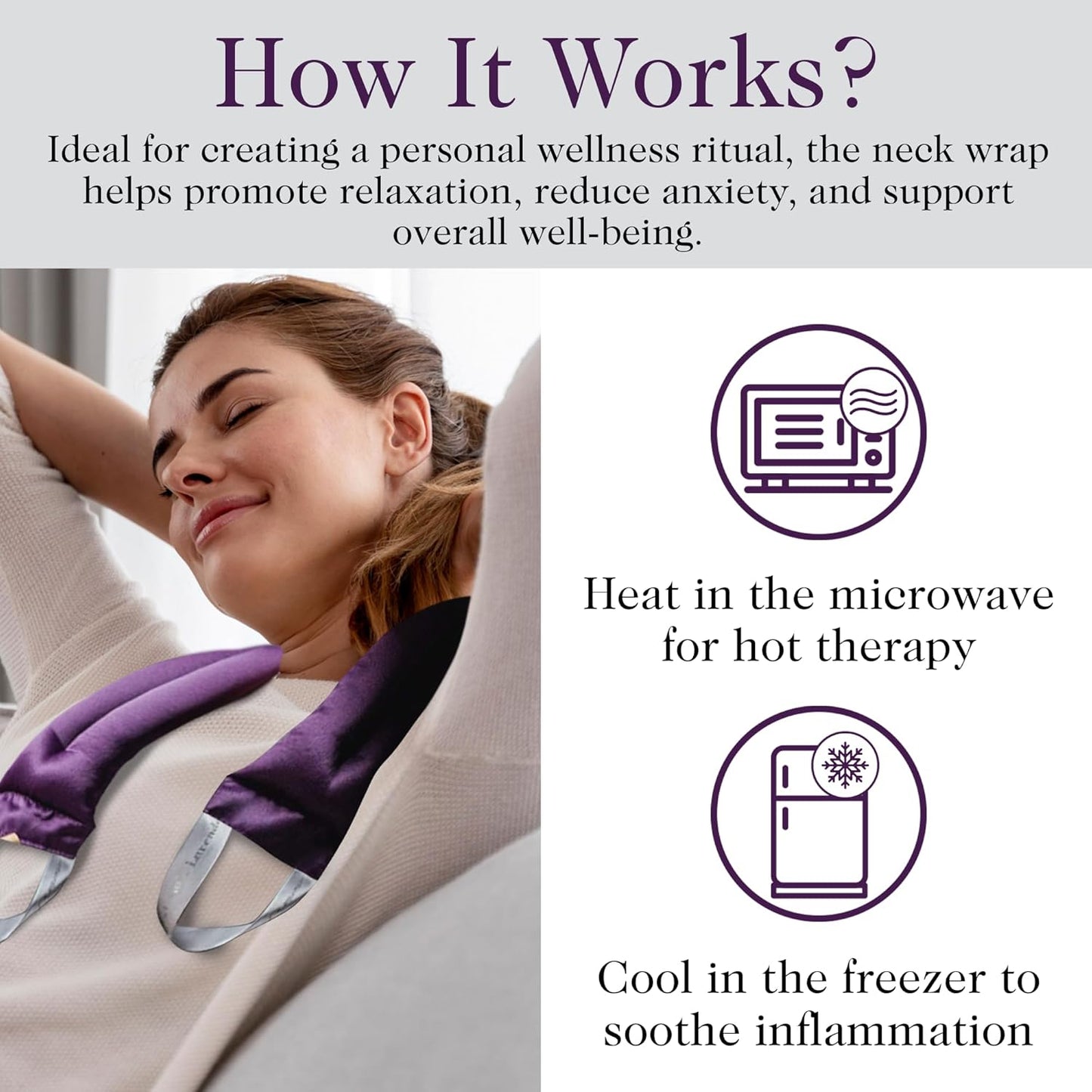 Victoria's Lavender Luxury Microwavable Aromatherapy Lavender Neck Wrap Provides Stress & Neck Pain Relief, Organic Lavender Buds & Flax Seed, Extra Long - Made in The USA