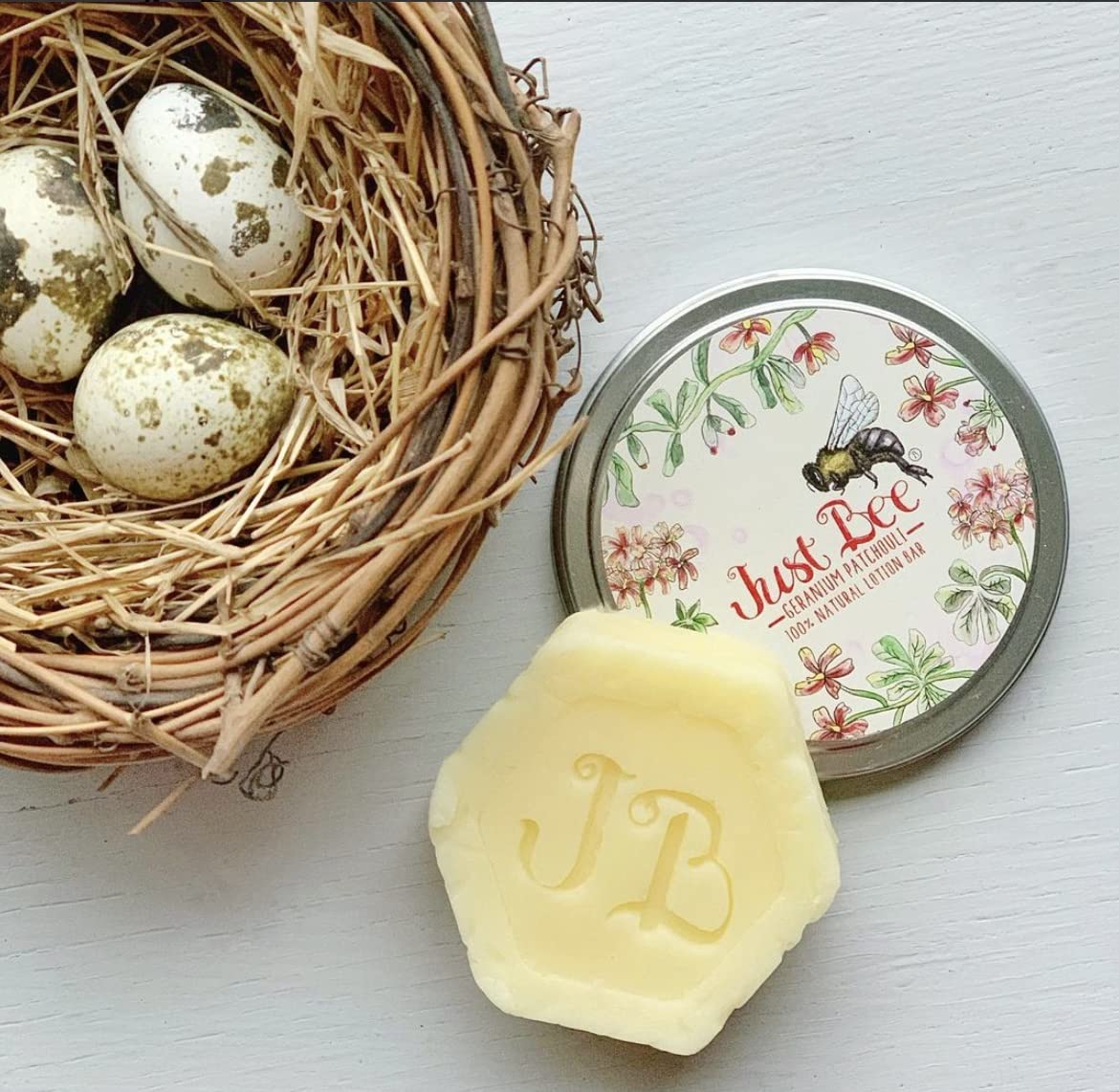 Just Bee Lotion Bar 100% Natural Organic Naturally Gathered Beeswax Patchouli Geranium