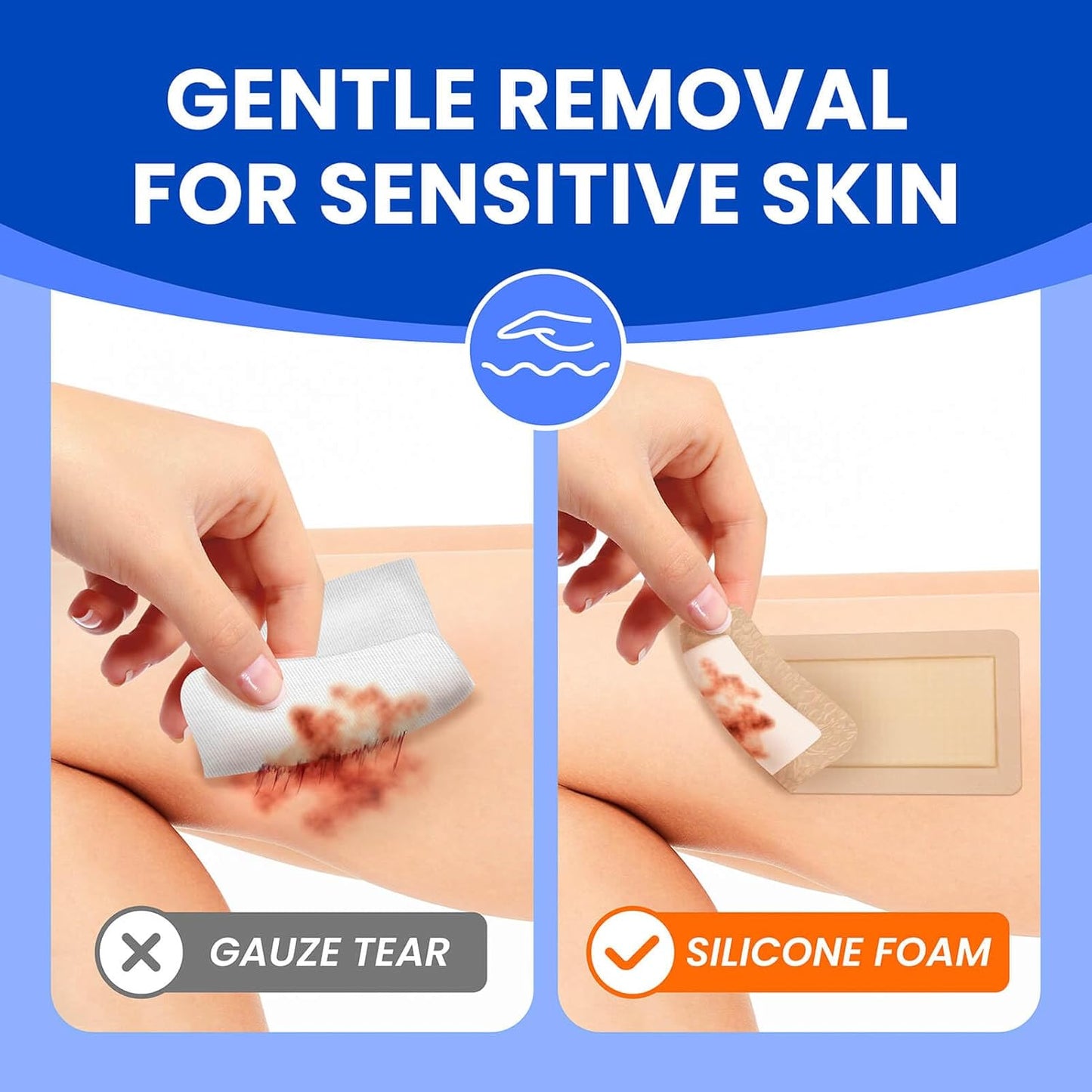 Large Waterproof Bandages 4x8 Silicone Foam Dressing for Sensitive Skin Wound Care, Adhesive Cohesive Pad with Border for First Aid, Post Surgical and Burn, Pressure, Scar Healing (10 PCS)