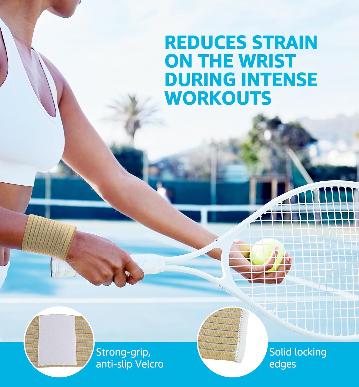 Compression Wrist Bands (2 PCS), High-Elastic Straps Wrist Wraps Wrist Brace for Sports Weightlifting Tennis Basketball Tendonitis Carpal Tunnel Arthritis - Breathable Fabric (Beige)