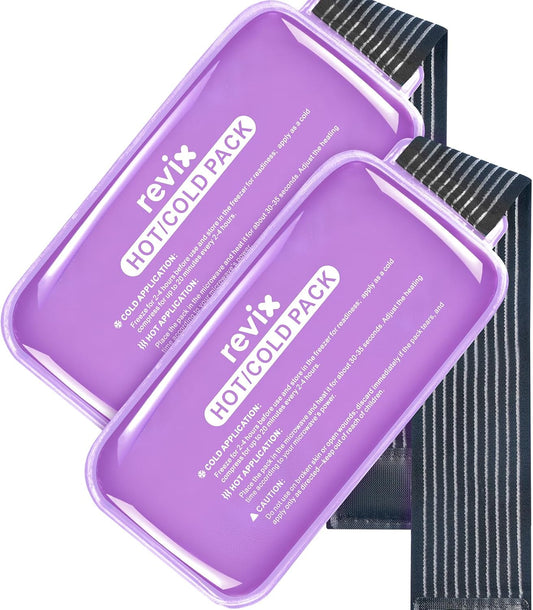 REVIX Large Ice Packs for Injuries, 2 Packs Hot & Cold Gel Ice Packs with PVC Cooling Design & Adjustable Strap, Flexible Therapy on Joints, Muscles, Shoulder, Back and Knee (12" x 6" Purple)