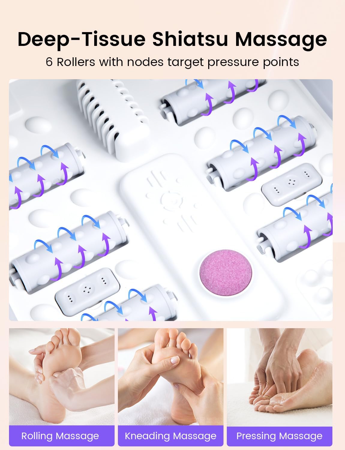 RIKE Collapsible Foot Spa with Heat, Bubbles, 24-Level Temp Control, Red Light, Timer, Foot Soaking Tub with 6 Shiatsu Rollers & Pumice Stone, Foot Bath Massager Pedicure FootSpa for Stress Relief