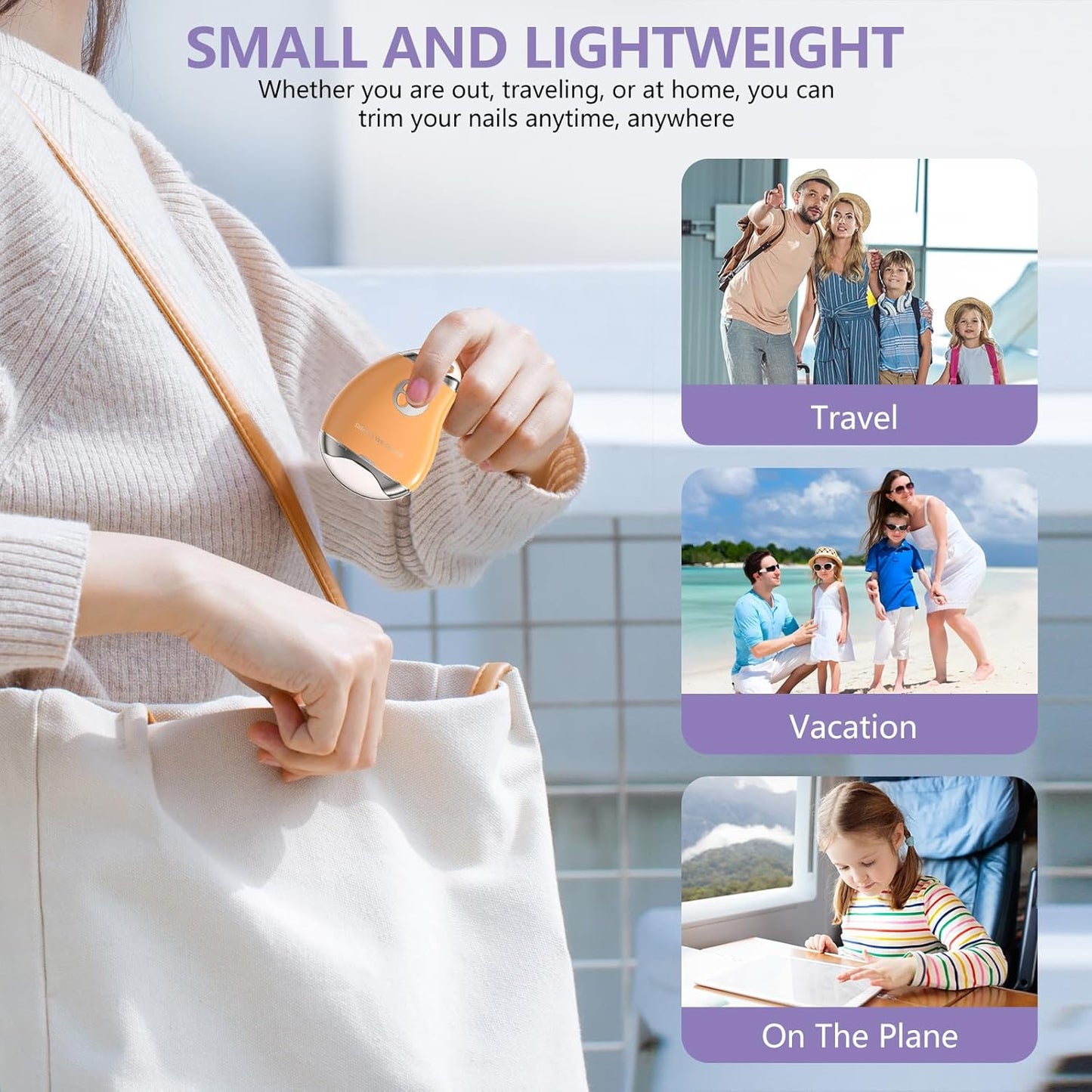 Type-C Professional Electric Nail File and Polish with LED Light & Polisher – 3 Adjustable Speeds, Safe Nail Clippers for Seniors, Adults and Kids, Built - in Storage, Effortless Manicure - Purple