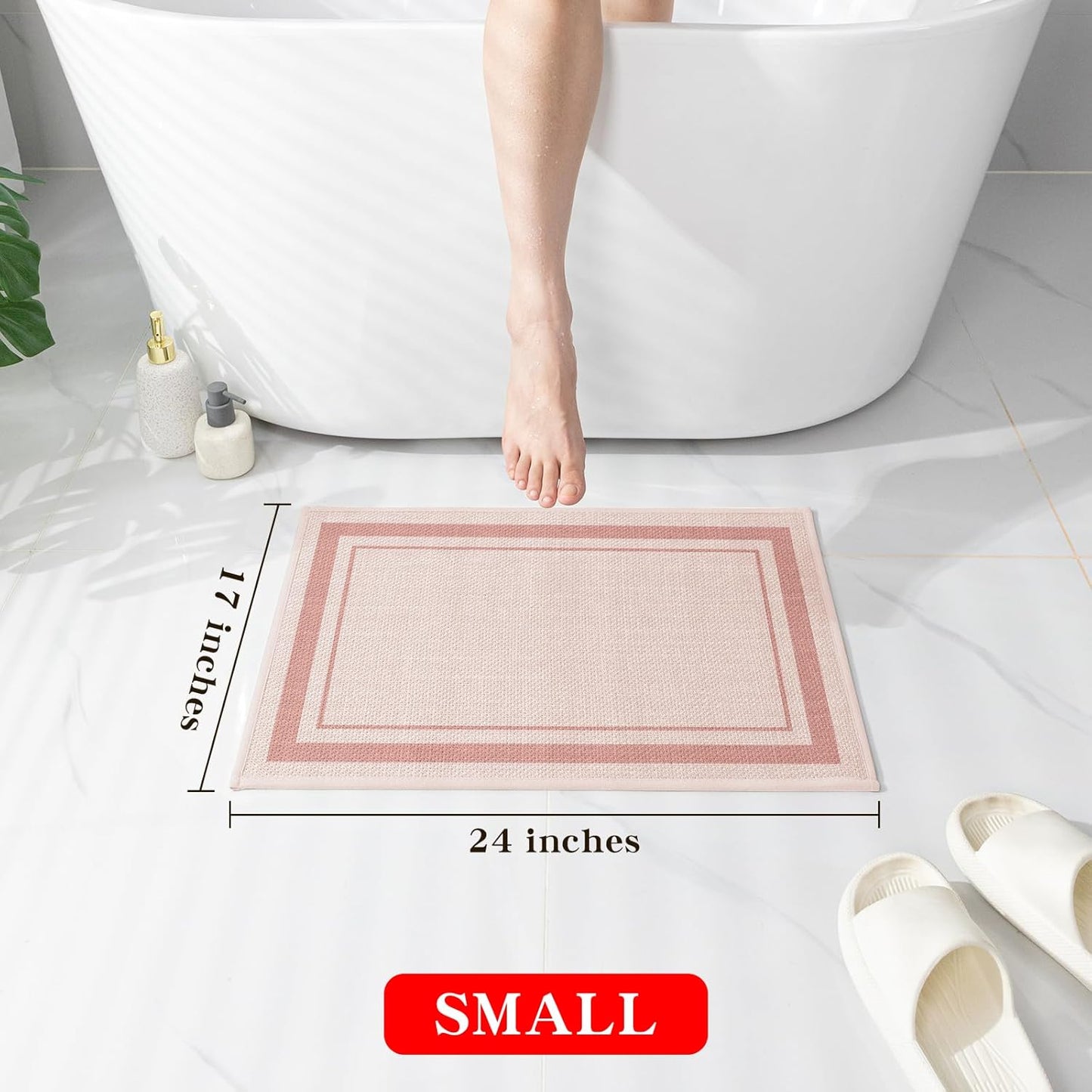 chakme Bathroom Rugs Mat 24x17, Ultra Thin Non Slip Bath Mat Small Quick Dry Absorbent Bath Mat for Bathroom Floor, (Light Pink, 24"x17")