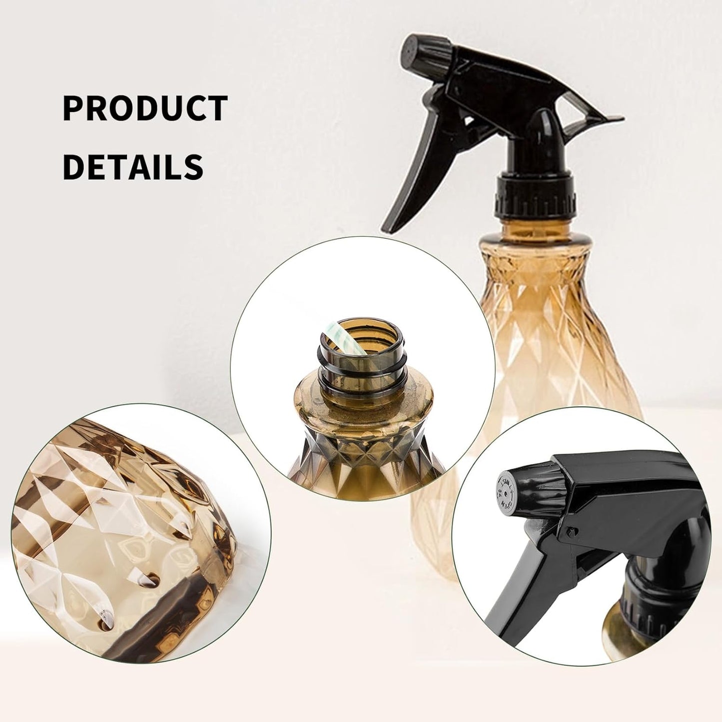 2 Pcs Spray Bottles, 500 ml/17 oz Empty Water Spray Bottles, Plastic Reusable Adjustable Mist Sprayer Squirt Bottles Containers Refillable for Cleaning Solutions, Gardening, Plants (Brown)