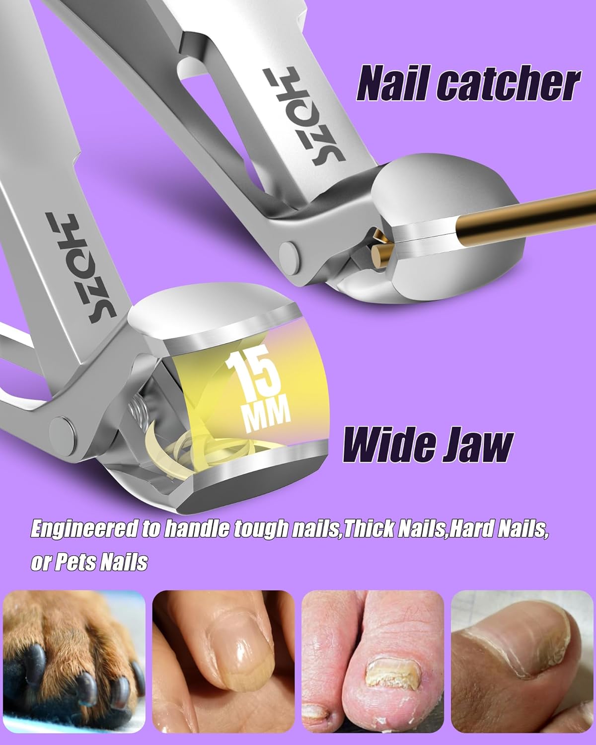 2025 Upgrade Angled Head Nail Clippers for Men, Toenail Clippers for Seniors Thick Toenails, Large Toe nail Clippers with Catcher, Extra Wide Handle,Sharp Heavy Duty Stainless Steel Nail Cutter-Silver