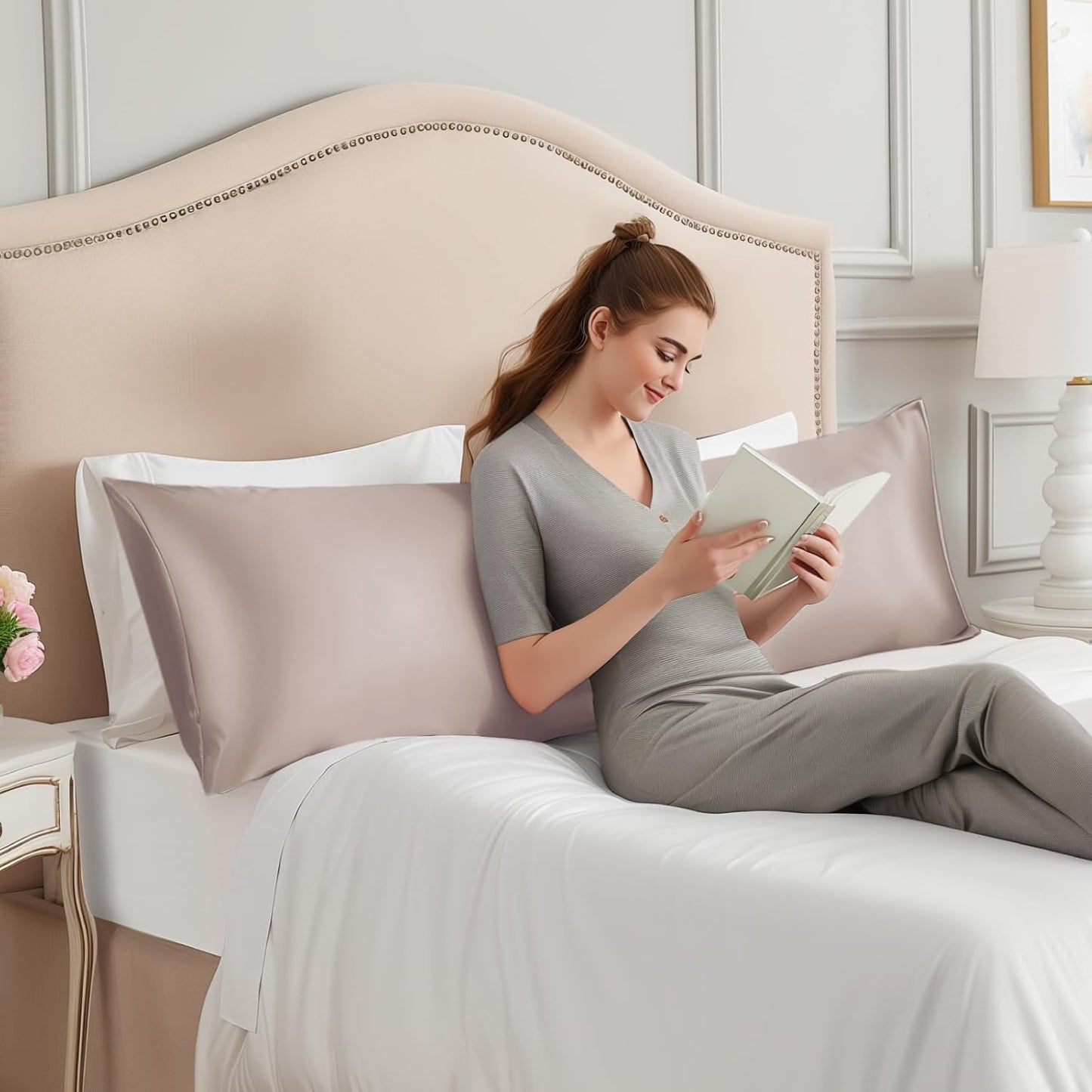 INFIIXSO Body Pillow Cover with Zipper, Luxury Mulberry Silk Body Pillow Case 20x54 Inches, Ultra Smooth and Soft Cooling Long Pillowcase, Gift for Women, Men(Caramel)