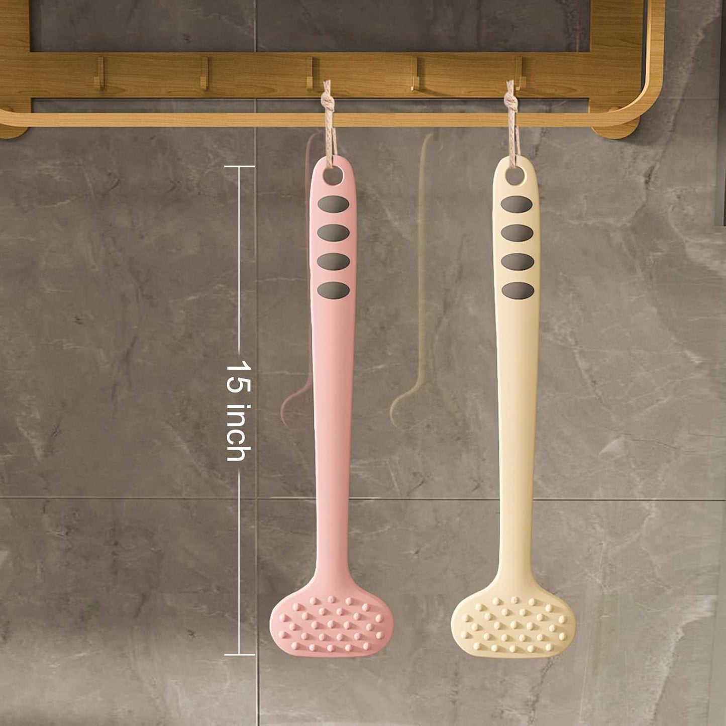 Bath Body Brush with Soft Bristles,Non-Slip Handle Built-in TPR Enhance Grip,15 in Long Handle Gentle Exfoliation Improve Skin's Health and Beauty for Women Men Shower Brushing (Black)