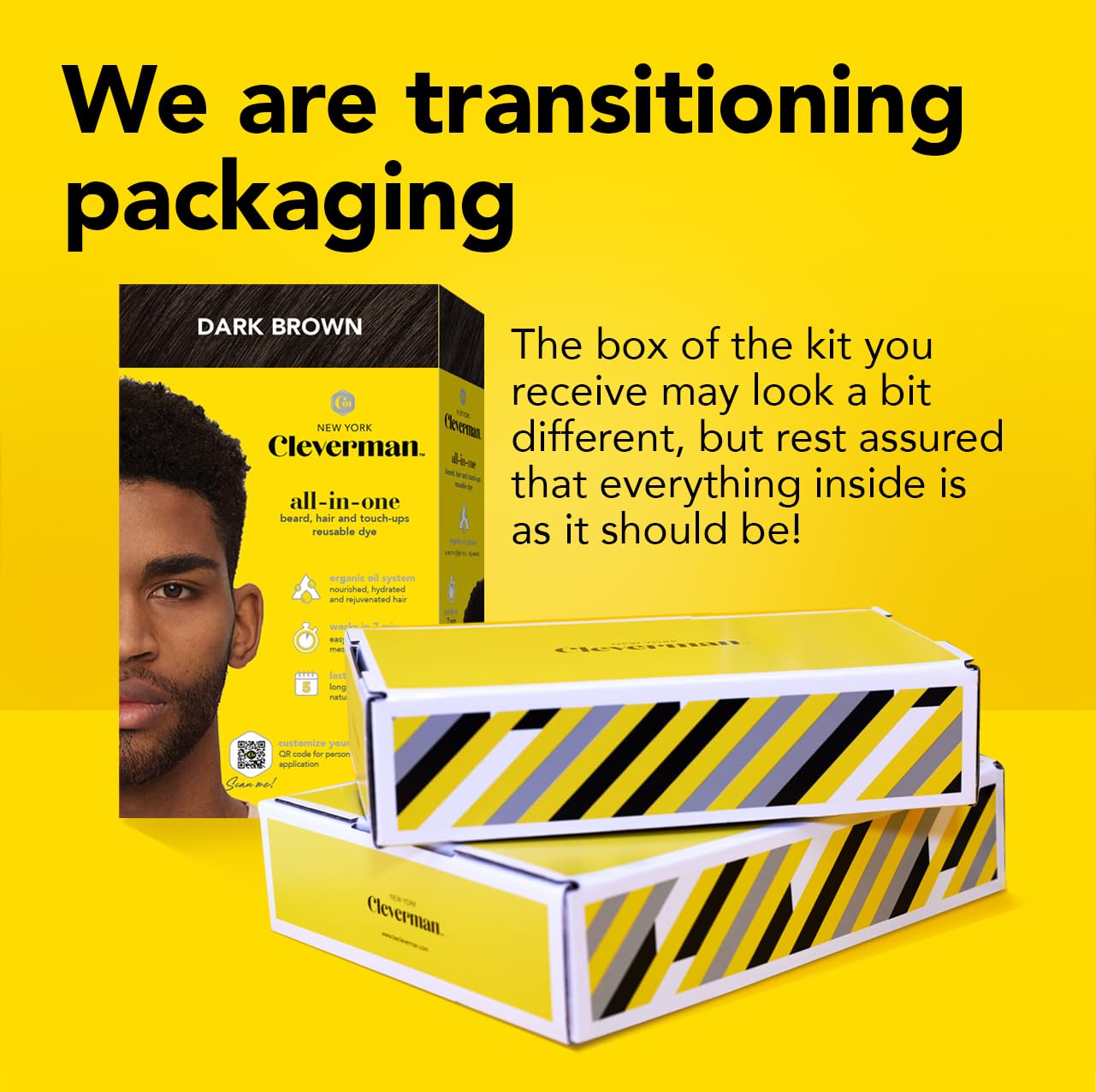 Cleverman Hair & Beard Dye Kit for Men, All-in-One Reusable Mens Hair Color, Natural Gray Coverage, Ammonia-Free Beard Mustache Dye for Men (Jet Black for Black Men)