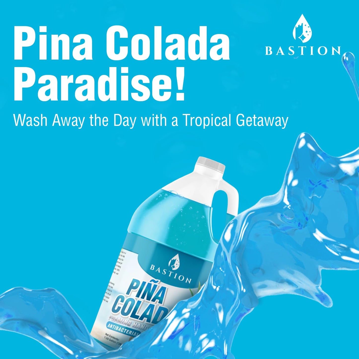 Bastion Foaming Antibacterial Hand Soap Refill – Pina Colada Scent, 1 Gallon (128 oz) – Bulk Moisturizing Hand Wash for Home, Office, Kitchen, Bathroom – Kills Germs, Softens Hands