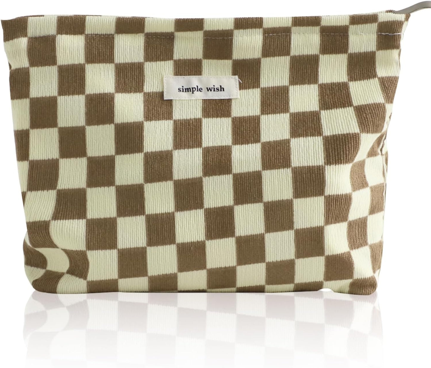 Wudygirl Checkered Makeup Bag Large Capacity Makeup Pouch Travel Cosmetic Pouch for Women Canvas Toiletry Bag Zipper Handbag Aesthetic (Khaki Checkered)