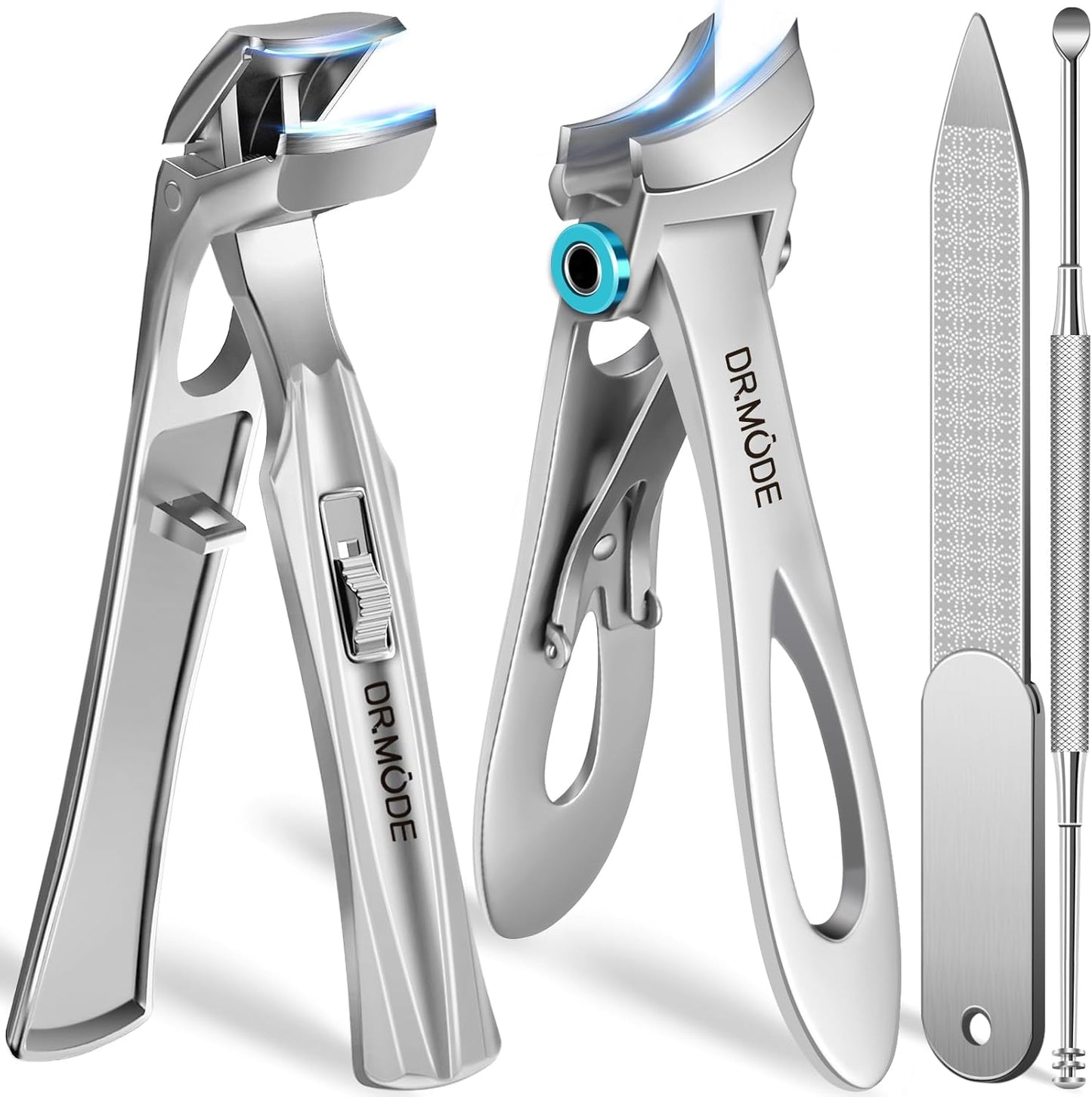 Slanted Toenail Clippers for Seniors Thick Toenails, Angled Head Large Nail Clippers for Men Thick Ingrown Nails with Wide Opening, Nail Cutter with Catcher -Silver