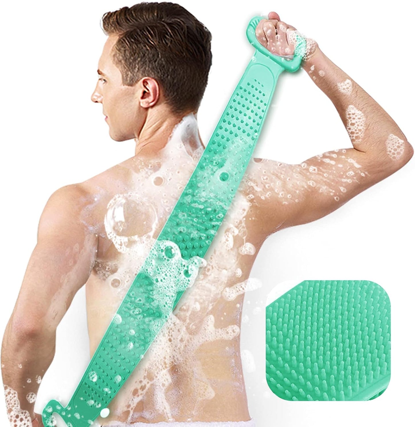 Inmorven Exfoliating Back Scrubber for Shower with Handles, 30 Inch Double-Sided Back Exfoliator Body Scrub Towel, Exfoliating Washcloth Bath Tool for use in Shower, Clean Skin for Men & Women (Green)