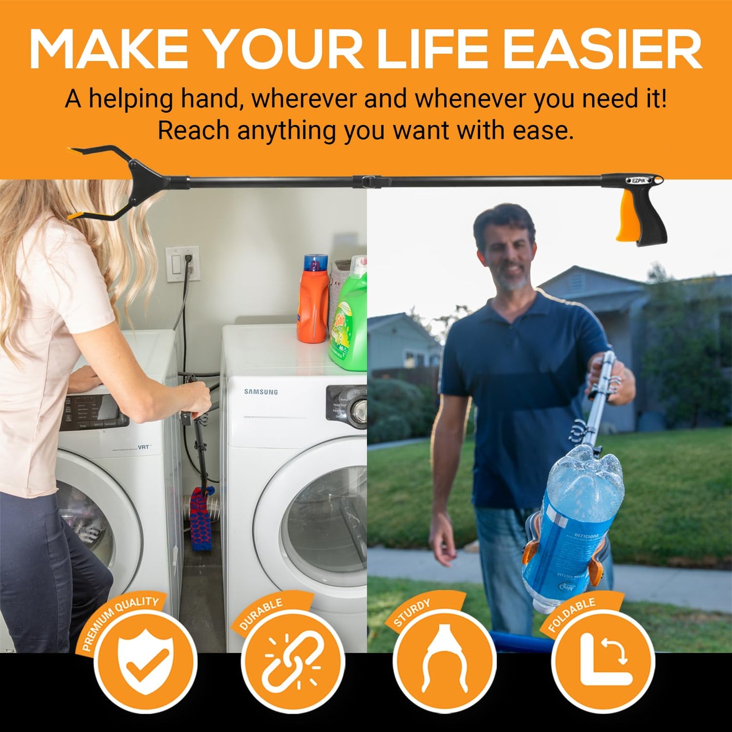 EZPIK Classic 32" Flexible Folding Grabber Tool for Elderly + Magnets, Reacher for Disabled & Seniors Heavy Duty Rotating Grippers for Reaching Underneath, Trash Grabbers & Pickers for Mobility