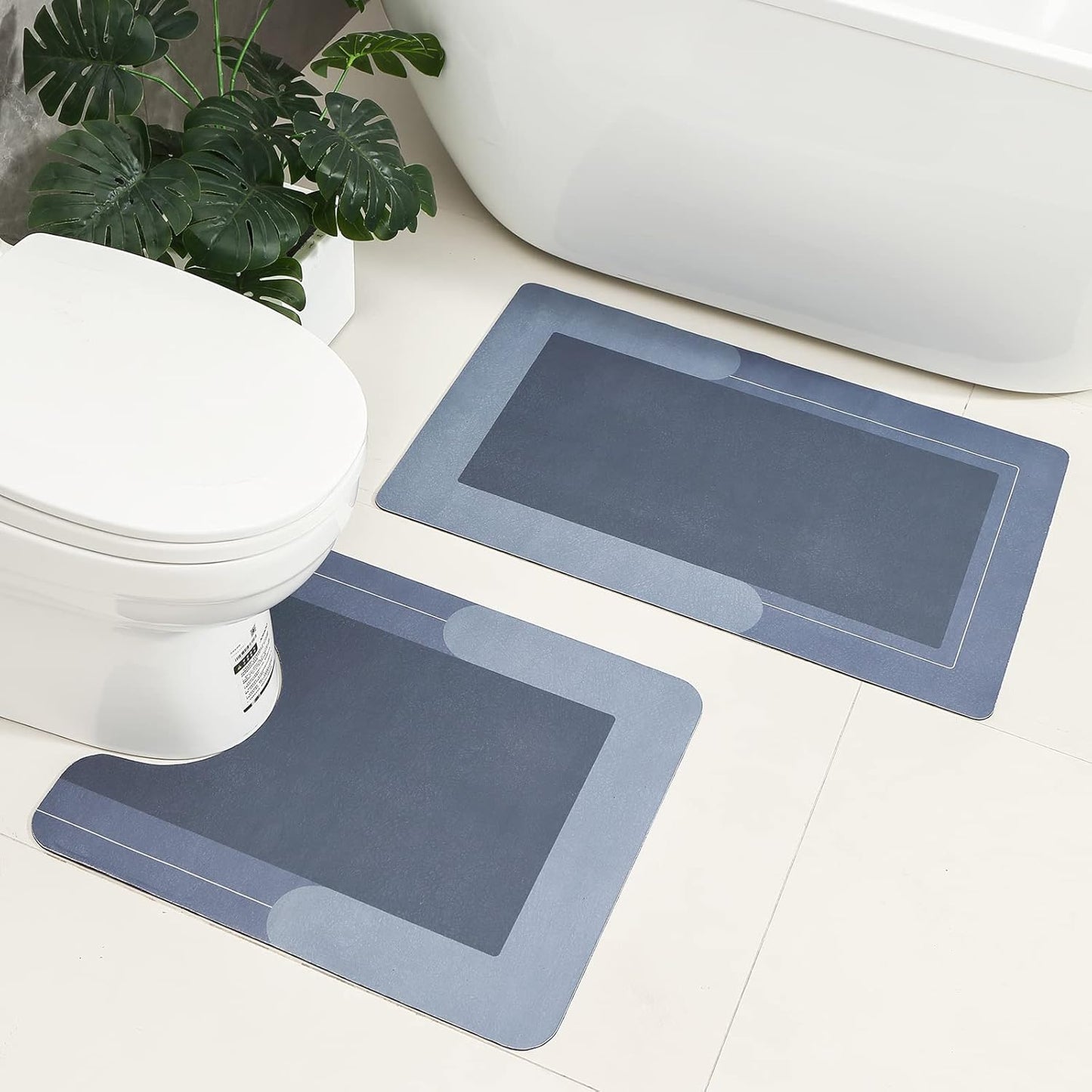 HelloTree 3PCS Bath Mat Rug Rubber Non Slip Quick Dry Rug Sets Super Absorbent Thin Bathroom Rugs Fit Under Door Blue Washable Bathroom Floor Mats for in Front of Bathtub, Shower Room, Sink