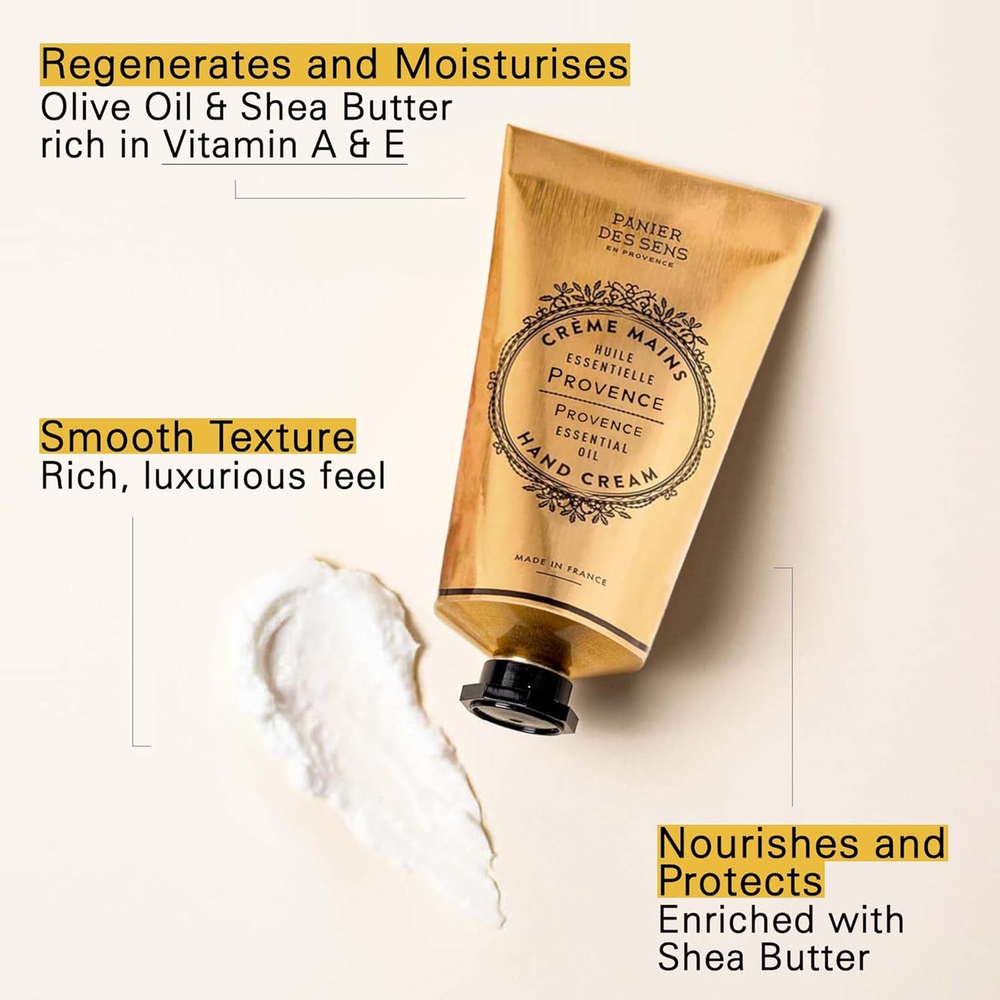 Panier des Sens - Hand Cream for Dry Cracked Hands - Provence Hand Lotion with Shea Butter & Olive Oil - Vitamin E Skin Moisturizer with 97% Natural Ingredients - Made in France, 2.5 fl oz