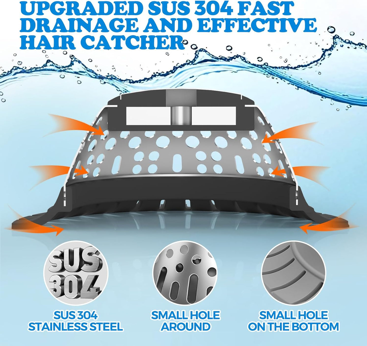 zaa Drain Hair Catcher - Bathtub Drain Cover, Hair Stopper for Bathtub Drain, 304 Stainless Steel Drain Protector and Hair Trap for Flat & Pop-up Drains, Silver Black