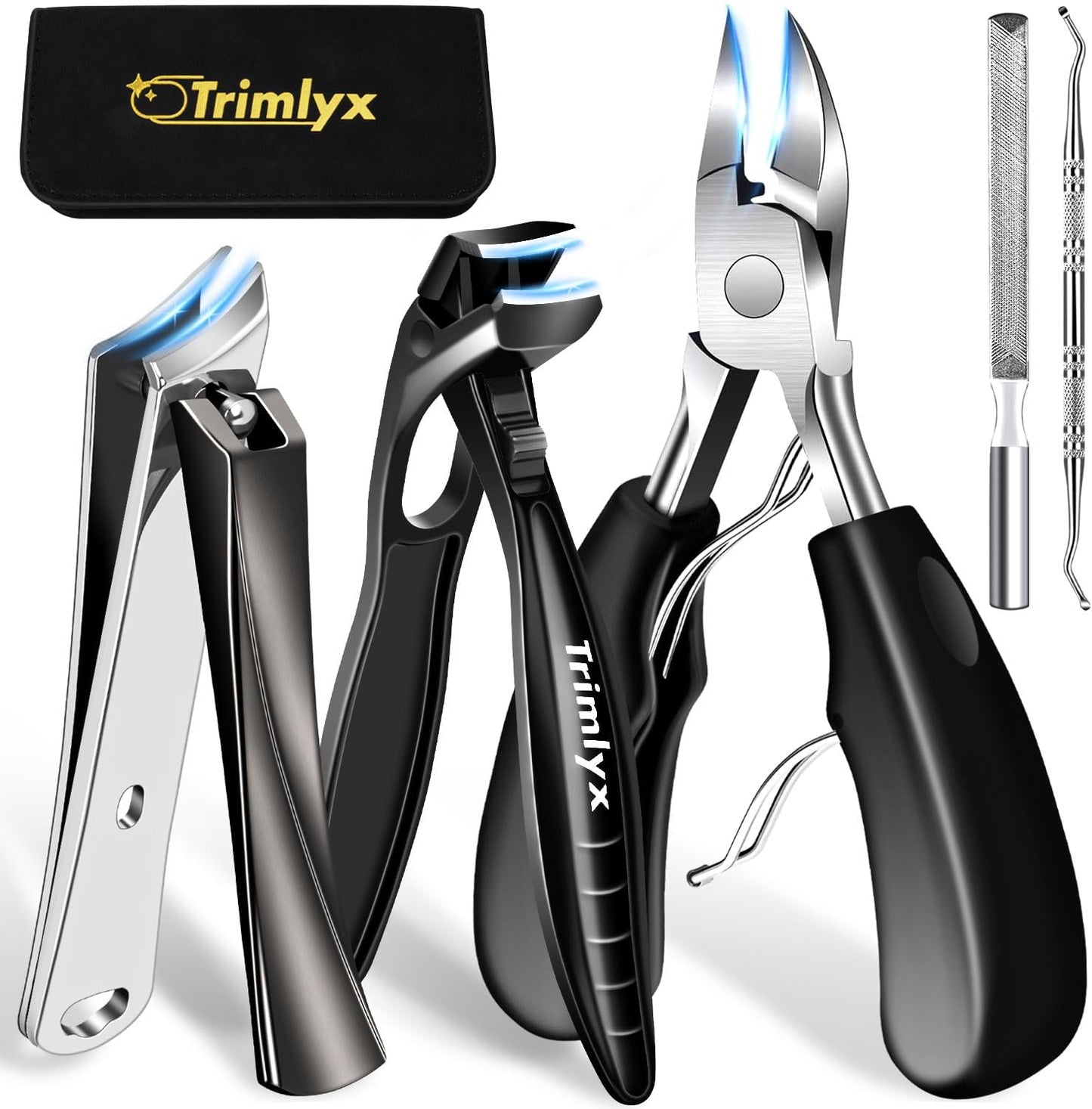 Toenail Clippers for Thick Toenails, Trimlyx Ingrown Toe Nail Clippers for Thick Nails for Seniors, Heavy Duty Nail Clippers for Men, Angled Head Large Toenail Clippers for Seniors 5Pcs