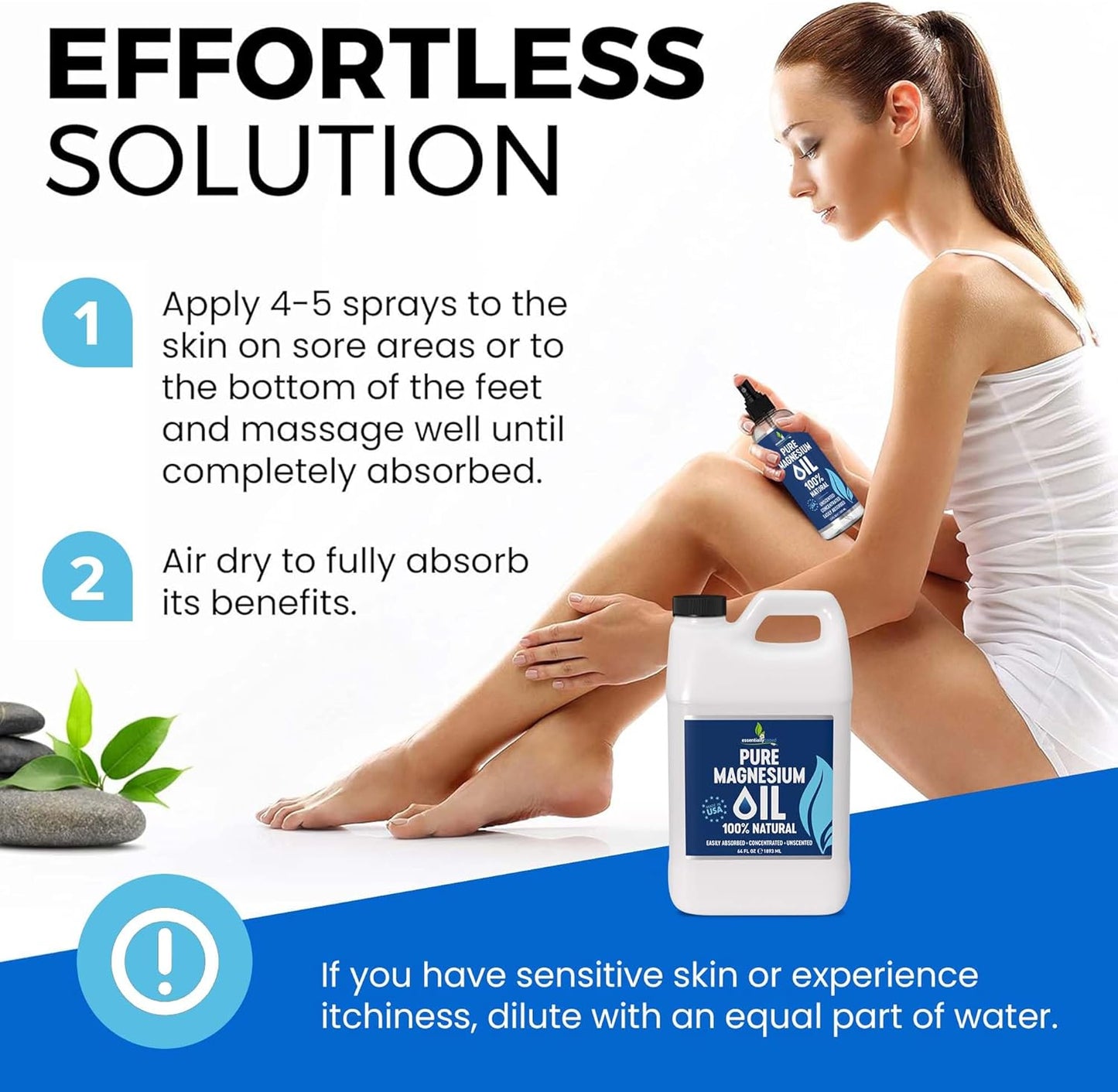 Pure Magnesium Oil Spray 64oz - Topical Magnesium Spray for Sleep Extra Strength - Less Sting - Less Itch - 100% Natural and Organic Oil - Made in USA