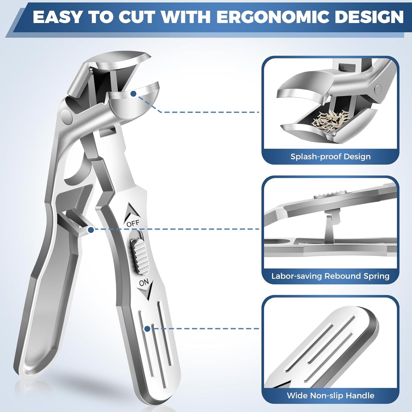 Toenail Clippers for Seniors Thick Toenails, Upgrade Angled Nail Clipper for Seniors, Toe Nail Clippers for Men with Wide Jaw Opening, Sharp Heavy Duty Fingernail Clipper Cutter with Catcher