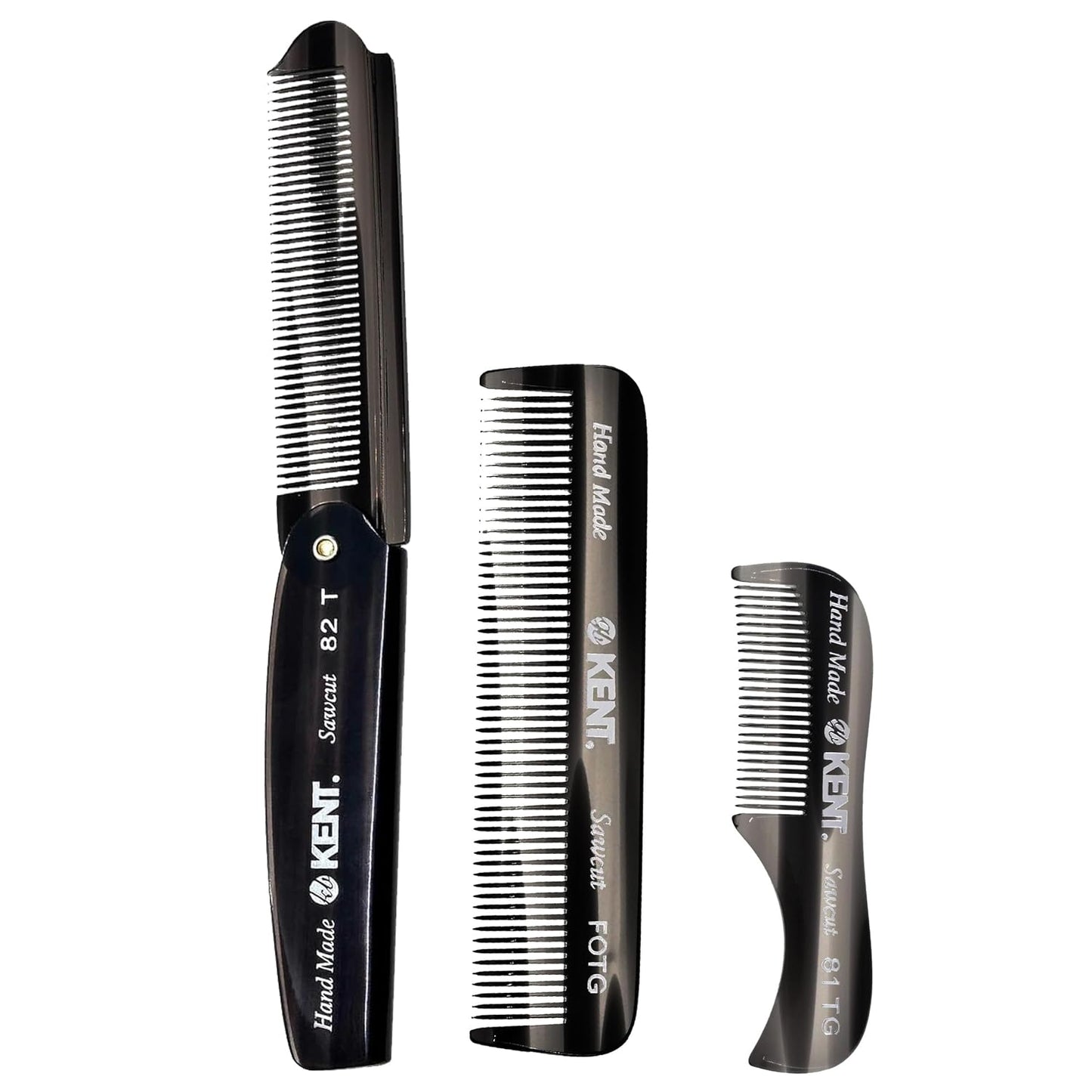 Kent Set Men's Hair Pocket Combs, 81T X-Small, FOT All Fine Tooth, 20T Fine Tooth Folding Comb. Best Hair, Beard and Mustache Grooming Kit for Travel and Home Care, Handmade in England