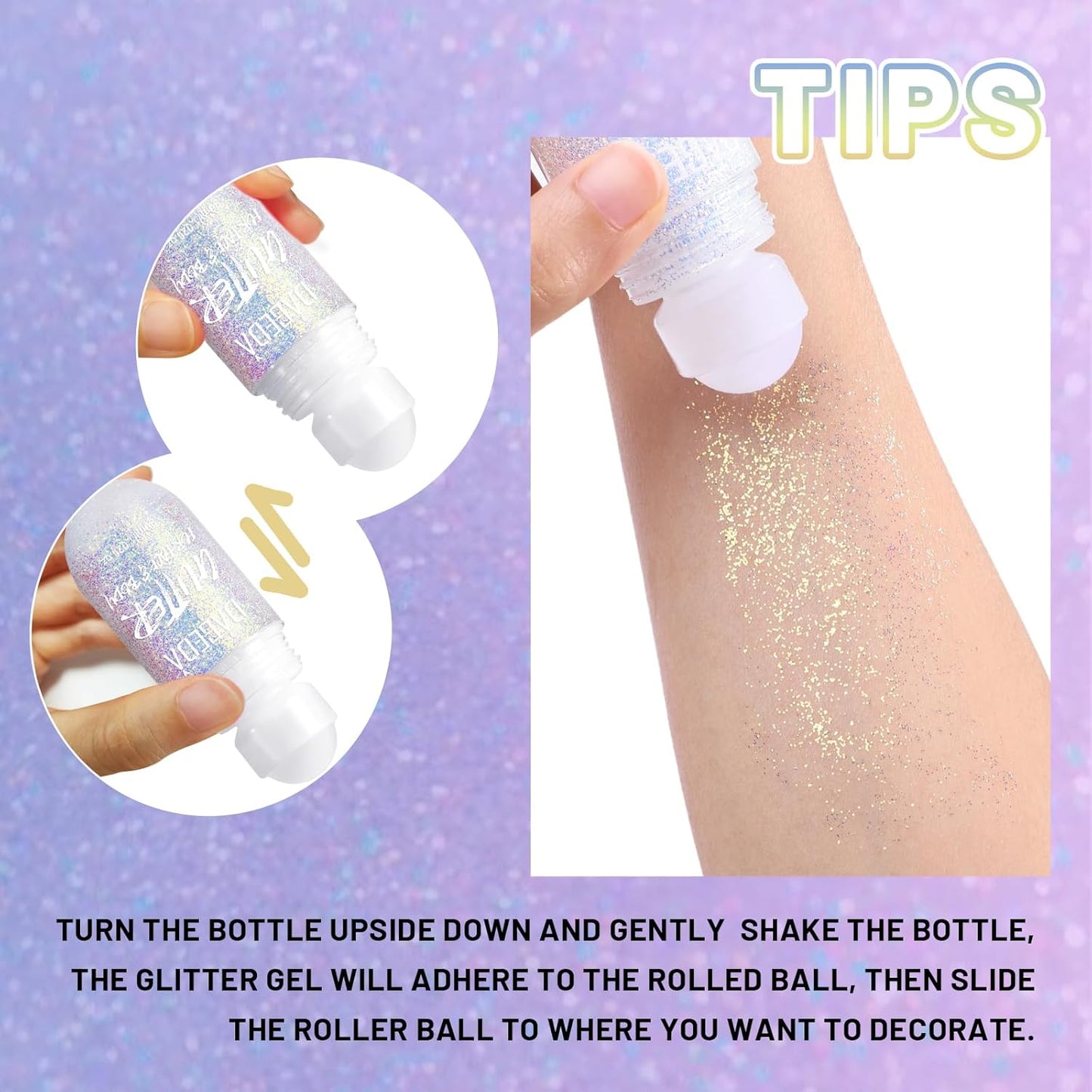 DAGEDA Body Glitter Gel, Roll-on Face Glitter for Mermaid Makeup Festival Rave Accessories, Holographic Hair Glitter Gel,Body Shimmer Halloween Makeup for Rave Party(Ocean Glow)