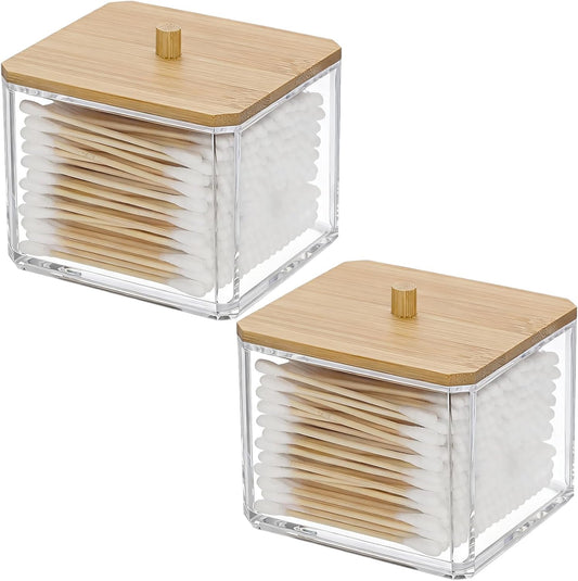 AXX Qtip Dispenser Apothecary Jars Bathroom - Qtip Holder Storage Canister Clear Plastic Jar for Cotton Swab,Q-Tips,Cotton Rounds (I#Cylinder 2Pcs)