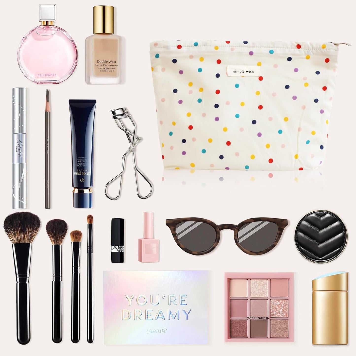 Wudygirl Large Capacity Makeup Bag Travel Cosmetic Bag Cute Make up Organizer for Women Aesthetic Canvas Makeup Pouch Toiletry Bag Zipper Pencil Pouch (Colorful Dot)