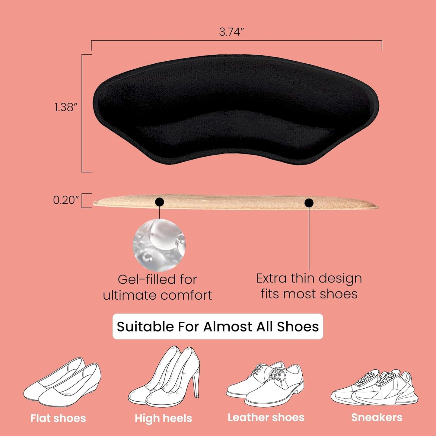 Walkize Anti Slip Heel Pads for Shoes Women & Men - Cushioned Heel Grips - Shoe Inserts for Women - Blister Prevention, Heel Pain Relief & Comfort in High Heels, Dress Shoes (2 Pairs, Beige & Black)