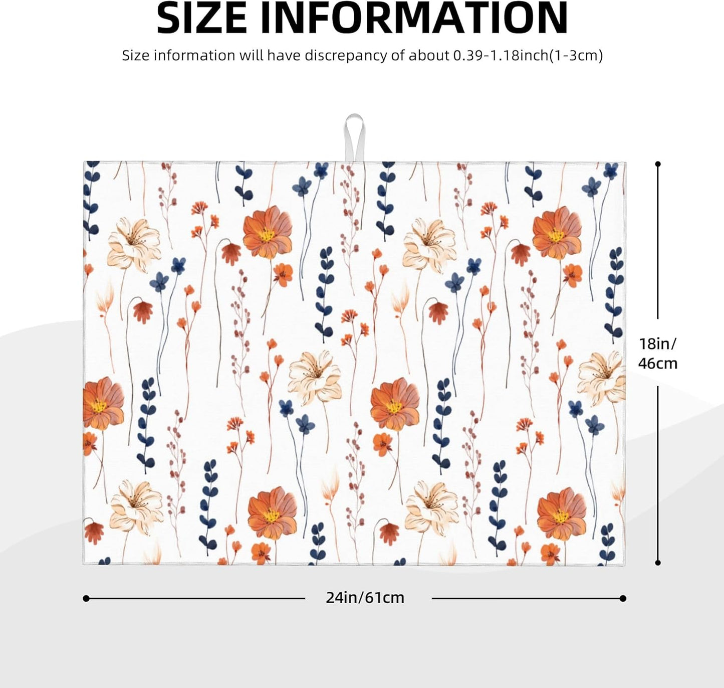 Orange Flower Decorative Dish Drying Mat for Kitchen Counter Watercolor Orange Floral Drying Pad 18x24 Inch Modern Absorbent Reversible Dish Drainer Rack Mats