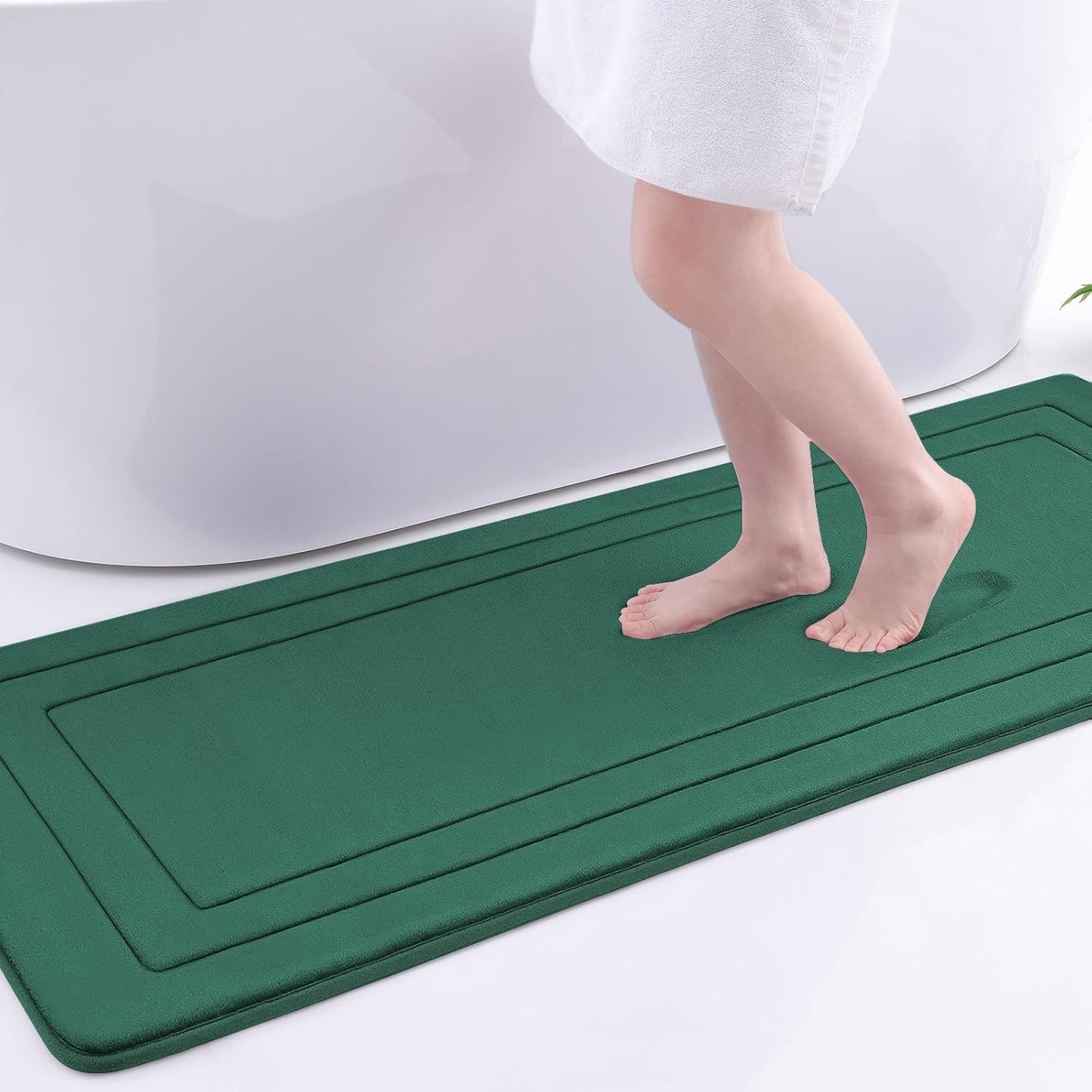 Arotive Memory Foam Bathroom Rug Mat 59x24, Ultra Soft and Absorbent Bath Mat, Machine Wash Dry, Comfortable Bath Rug Carpet for Bathroom Floor, Tub and Shower, Dark Green