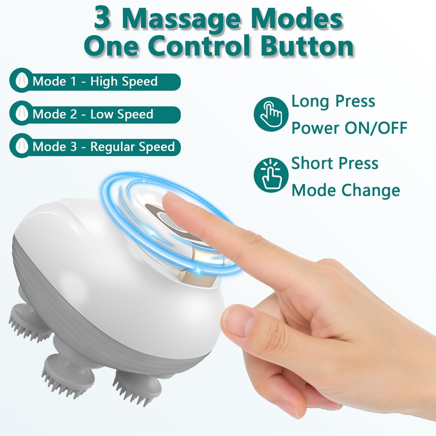 TISSCARE Electric Scalp Massager, Cordless Head Massager Scalp for Hair Growth and Stress Relax, 3 Speed Modes, Waterproof Handheld Portable Head Scratcher for Pet Dog Cat Massage, Gift for Women Men