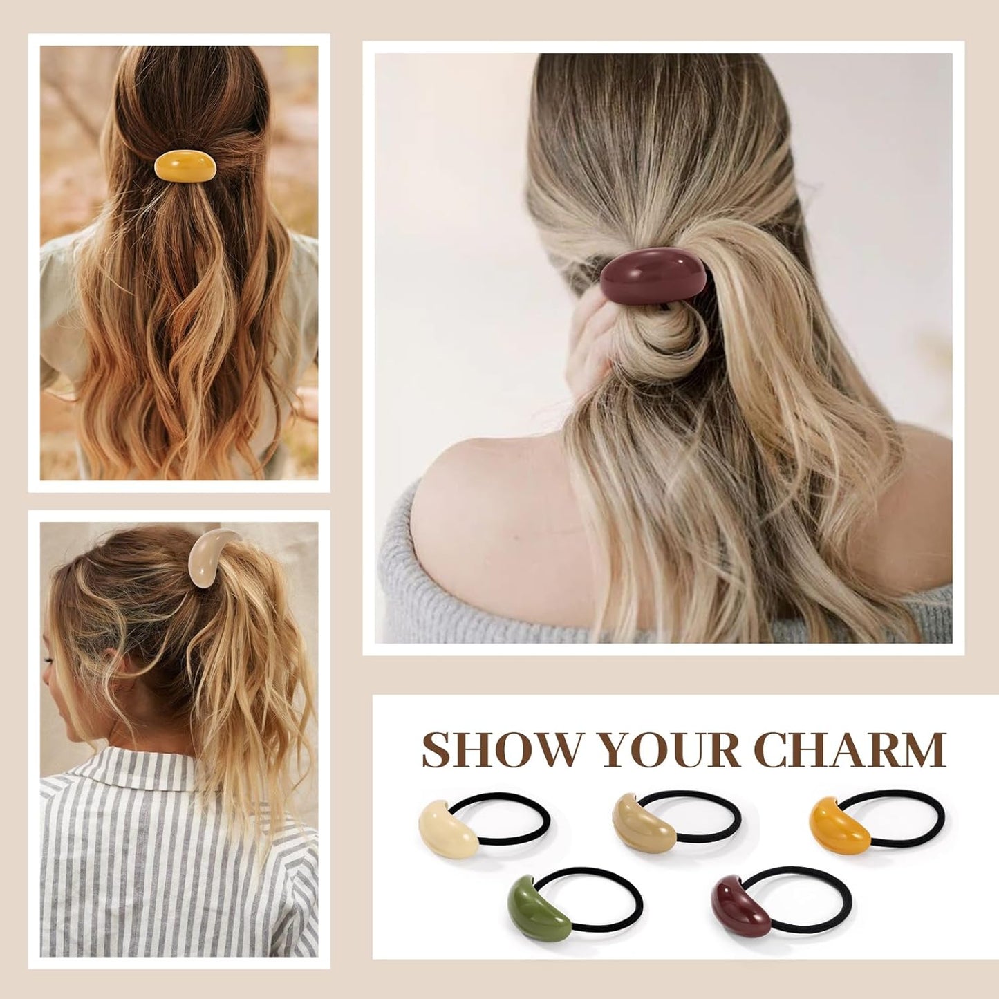 5PCS Hair Ties for Thick Hair, Elegant and Durable Geometric Design Hair Ties for Women, Hair Accessories Stretchy and Non-Damage Ponytail Holders