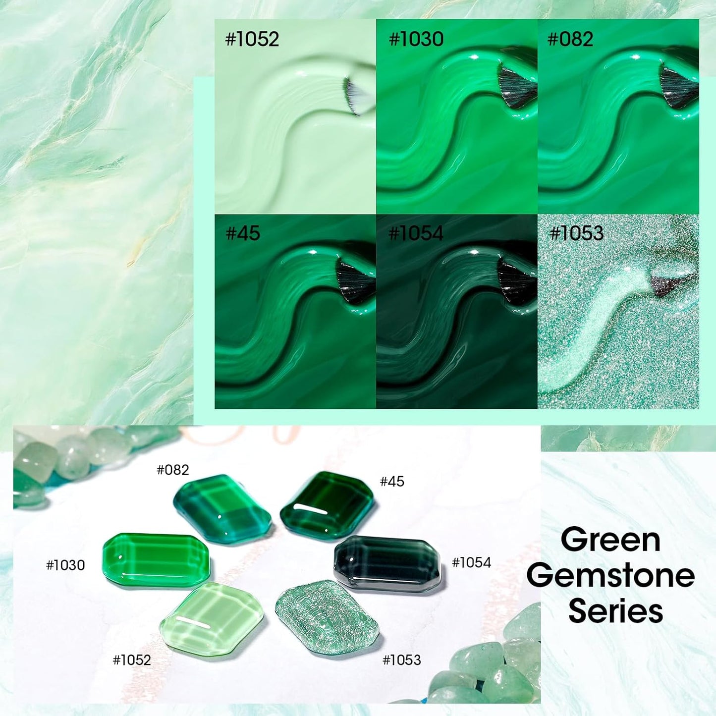 GELLEN Green Jelly Gel Nail Polish, Sheer Glass Jade Emerald Glass Ice UV Light Gel Polish, Transparent, No Wipe, Soak Off, Long Lasting Glossy, 6 Colors for Women Girls Manicure Salon Home