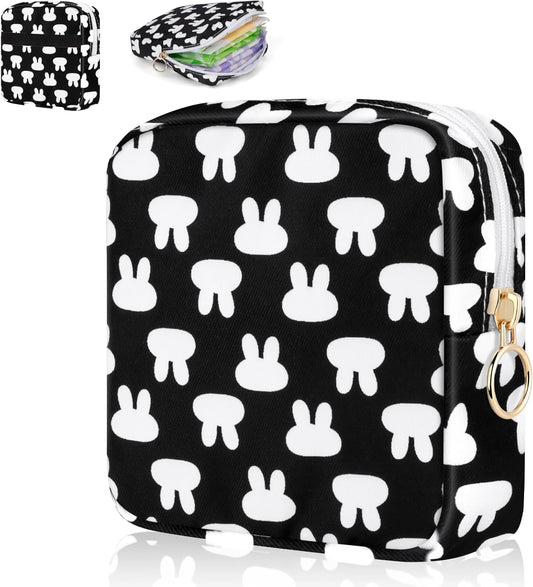 Desing Wish Period Bag Pouch Soft Cloth Sanitary Napkin Storage Bag Portable Menstrual Pad Pouches Tampon Holder for Purse First Period Kit for Girls 9-12 (White Rabbit)