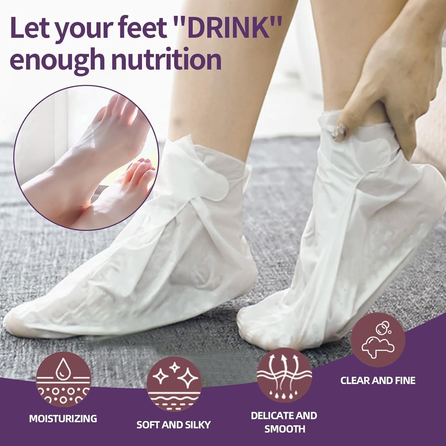 Moisturizing Foot Mask 5 Pack,Hydrating Foot Masks for Dry Cracked Feet,Moisturizing Socks Dry Skin Moisturizer for Soft and Smooth Touch Feet,Foot Care Spa Gifts for Women Men Stocking Stuffers