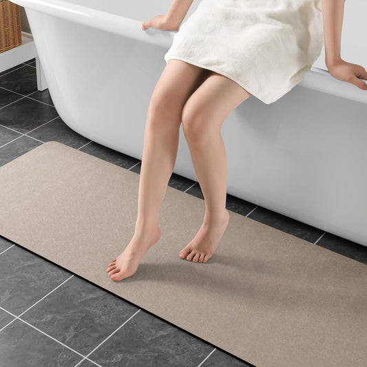 Taupe Long Bathroom Mat Rugs 59x17 Diatomaceous Earth Bath Mat Large Quick Dry Bath Mat Non Slip Rubber Backed Super Absorbent Shower Mat, Thin Bathroom Runner Rugs Floor Mat Fit Under Door