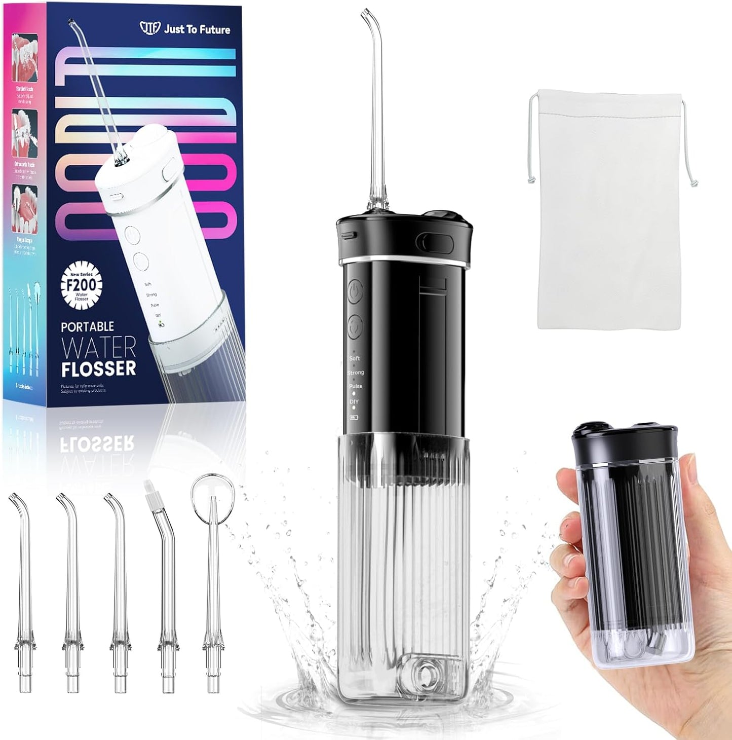 Portable Mini Water Dental Flosser for Teeth Cleaning Pick,Travel Oral Irrigator with Telescopic Water Tank,4 Modes and Waterproof Design - Perfect for Braces,Bridges,and Dental Care (Black)