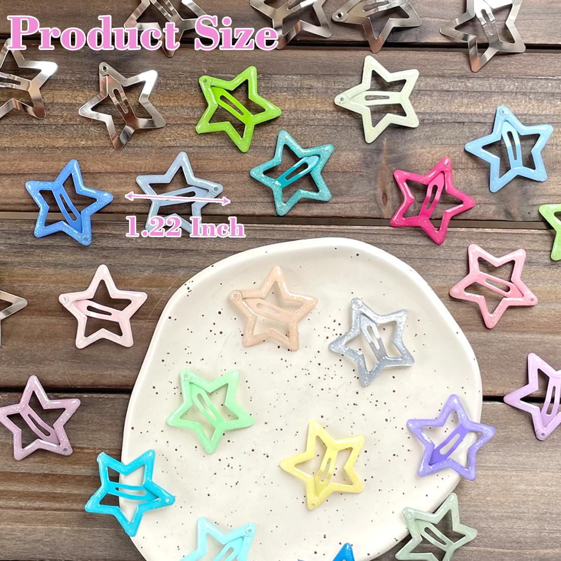 30 PCS 1.22" Sparkling Stars Hair Clips Snap Non Slip Clips for Girls Women Multicolor Metal Clip Star Hair Barrettes Star Hair Clips for Women