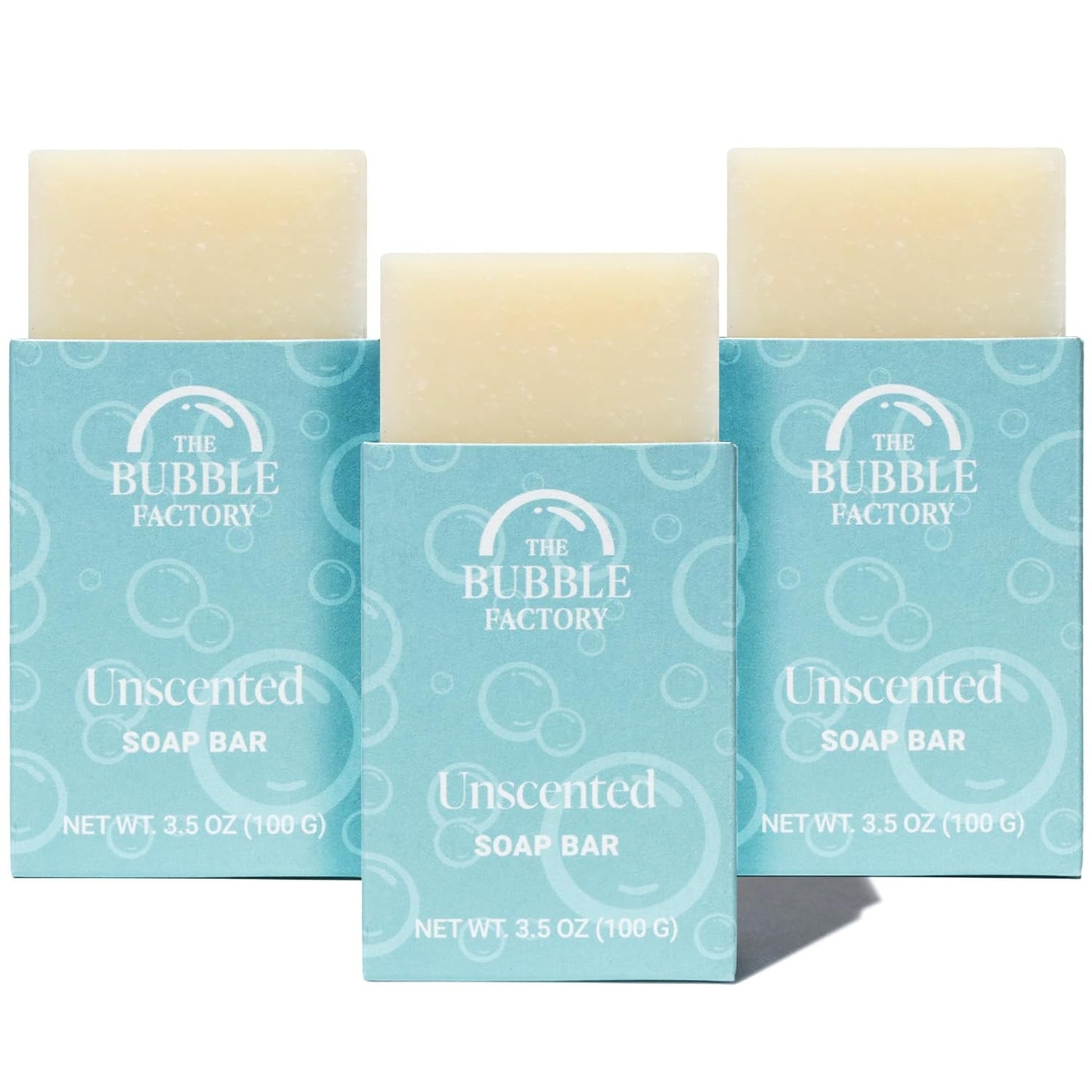 The Bubble Factory Handmade Natural Bath & Body Soap Bar, Vegan, All-Natural, Palm Oil Free, Made in USA with Shea Butter + Essential Oils, Unscented, 3 Bars