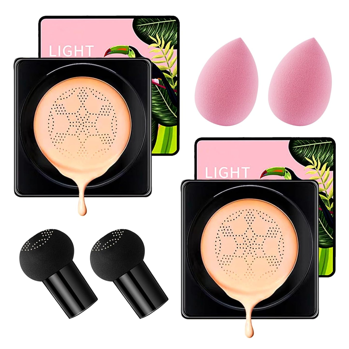 2Pcs Mushroom Head Air Cushion CC Cream Foundation Makeup,Moisturizing BB Cream Face Makeup Liquid Foundation,Long Lasting Full Coverage Concealer for All Skin Types（Natural）E