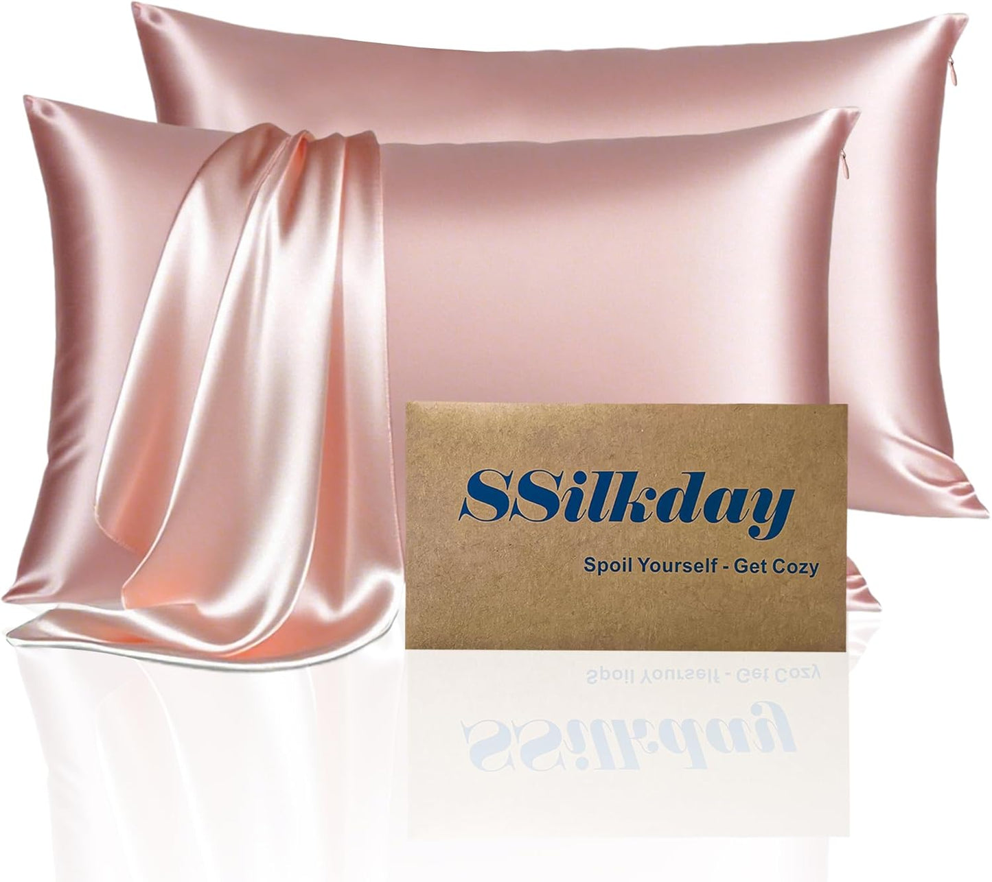 Mulberry Silk Pillow Cases 2 Pack Standard Size with Zipper, Ultra Smooth Soft Breathable Cooling Pillow Cases for Hot Sleepers, Silk Satin Pillowcase for Hair and Skin Set of 2, Gifts for Women