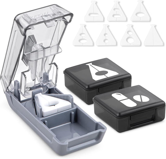 Fullicon Pill Cutter for Small or Large Pills, Pill Splitter with V-Shape Holder, Medicine Slicer with Sharp Blade,Tablet Splitter with Two Large Pill Organizers
